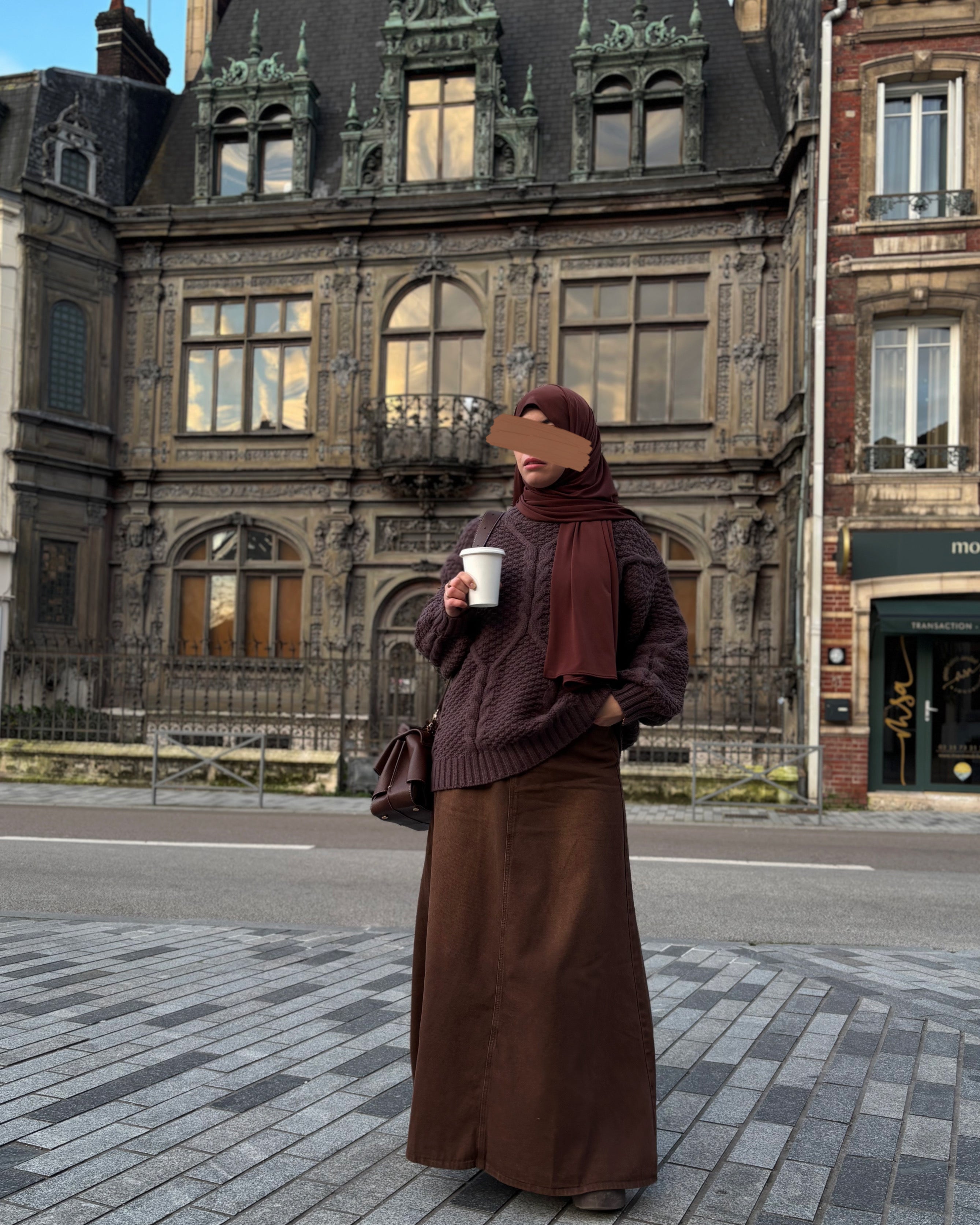 Jupe longue en jean marron chocolat - 100% coton