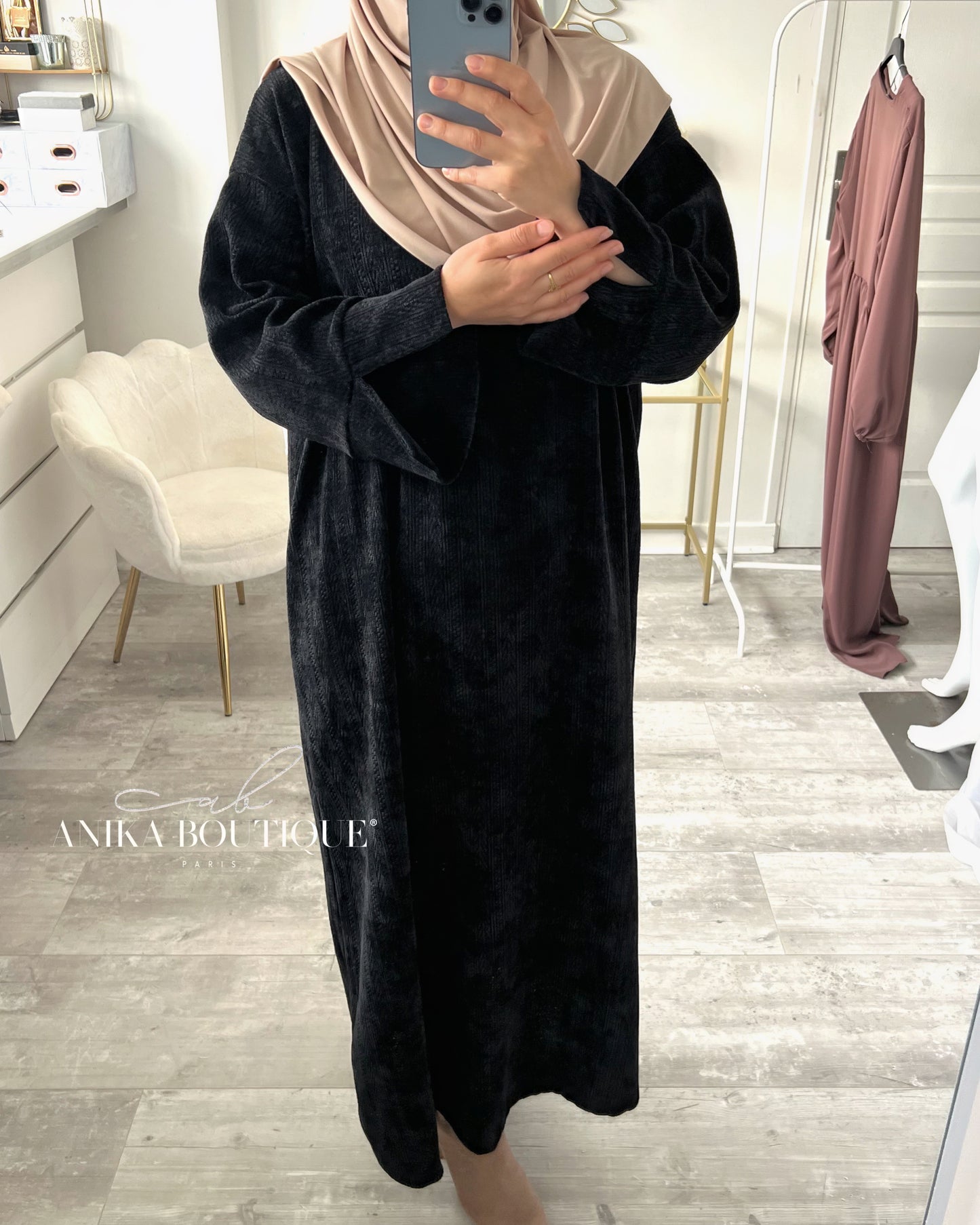 Abaya Velours avec Motifs Texturés