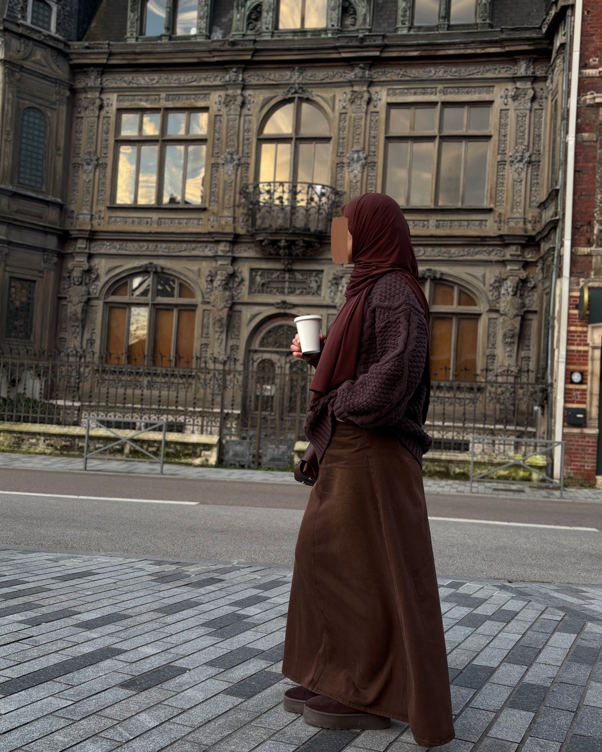 Jupe longue en jean marron chocolat - 100% coton