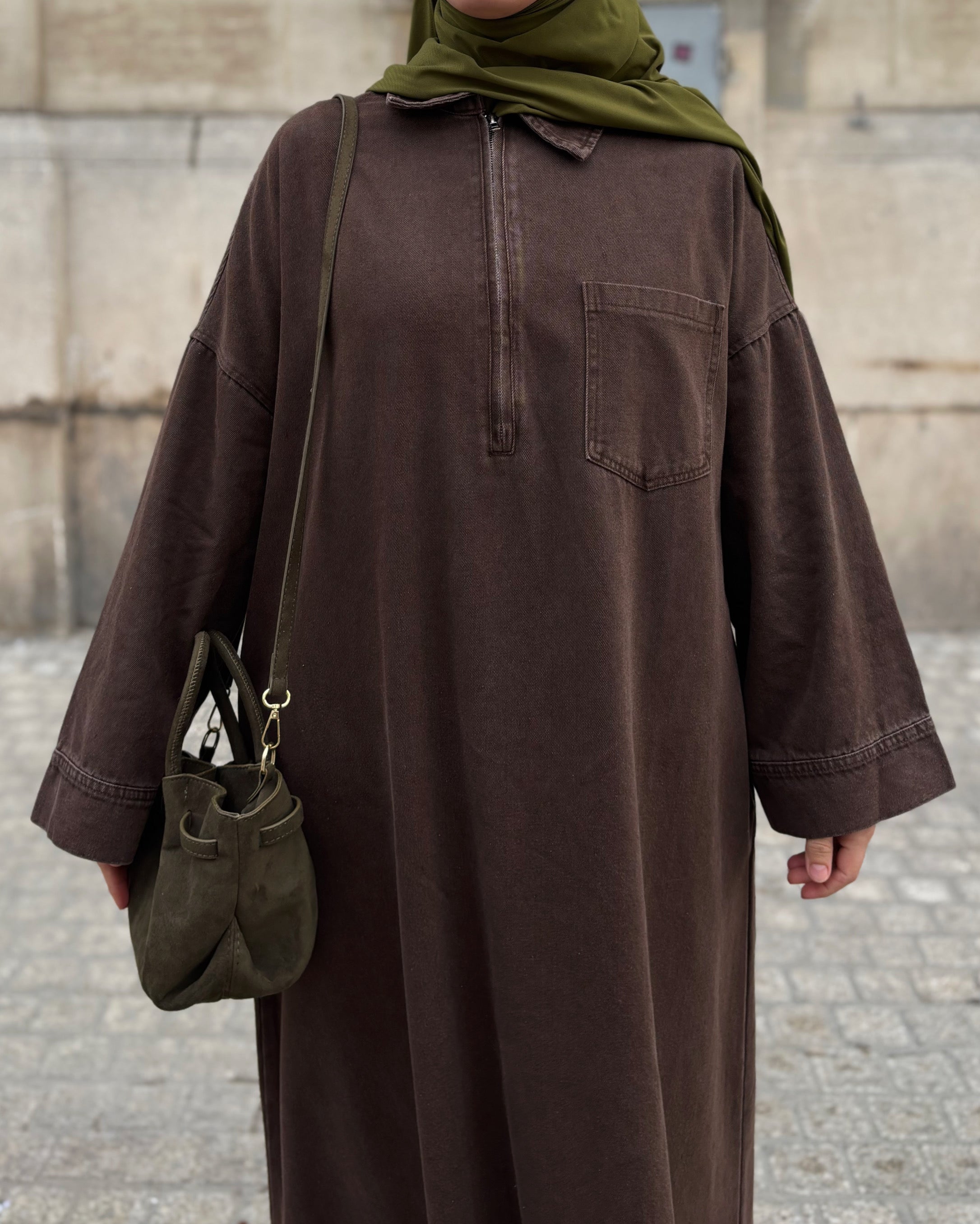 Abaya en jean zippée 100 % coton – Moderne & Tendance