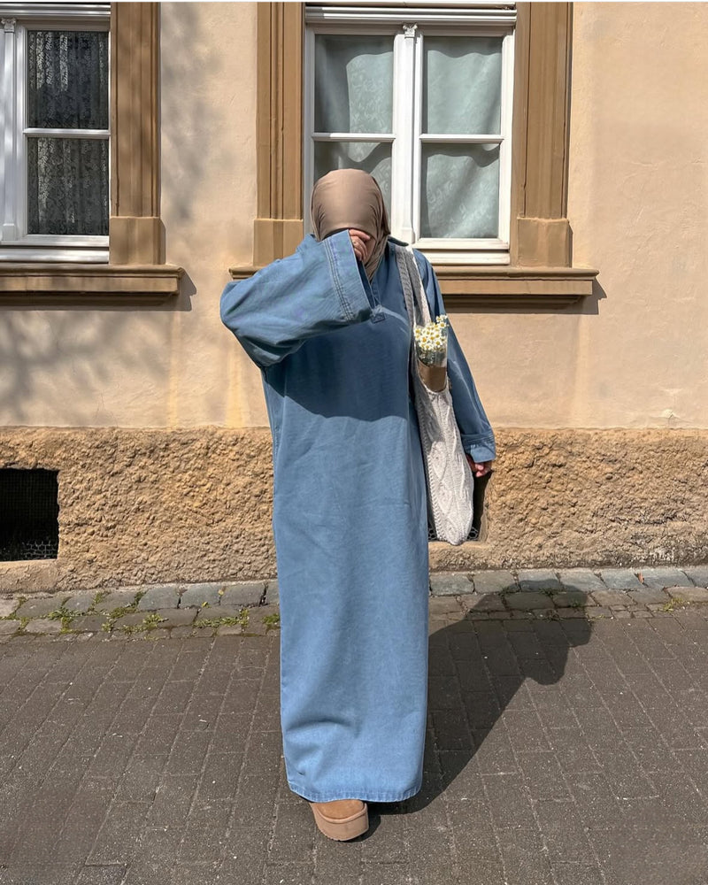 Abaya Oversize en Denim – Style Moderne et Modestie Parfaite