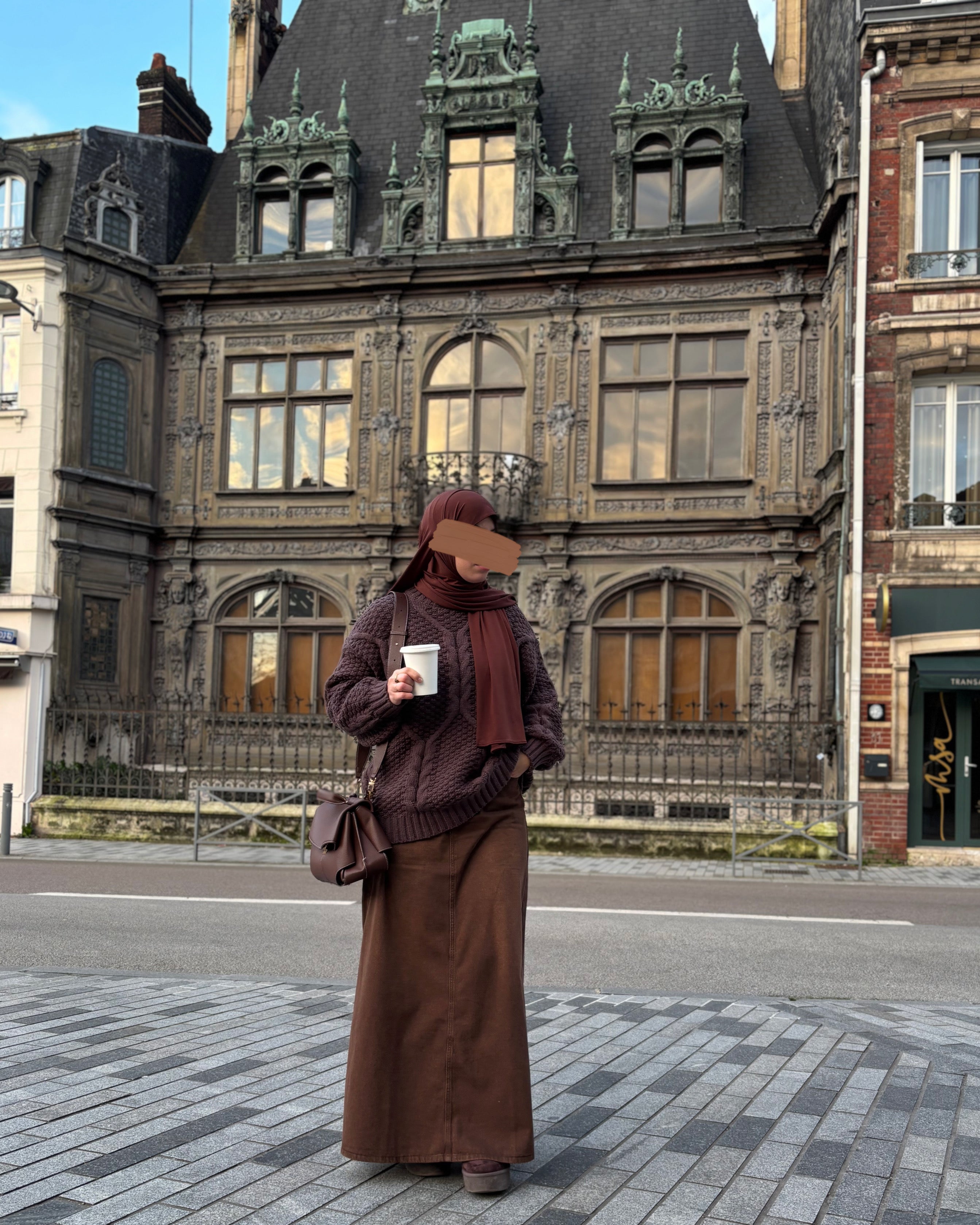 Jupe longue en jean marron chocolat - 100% coton