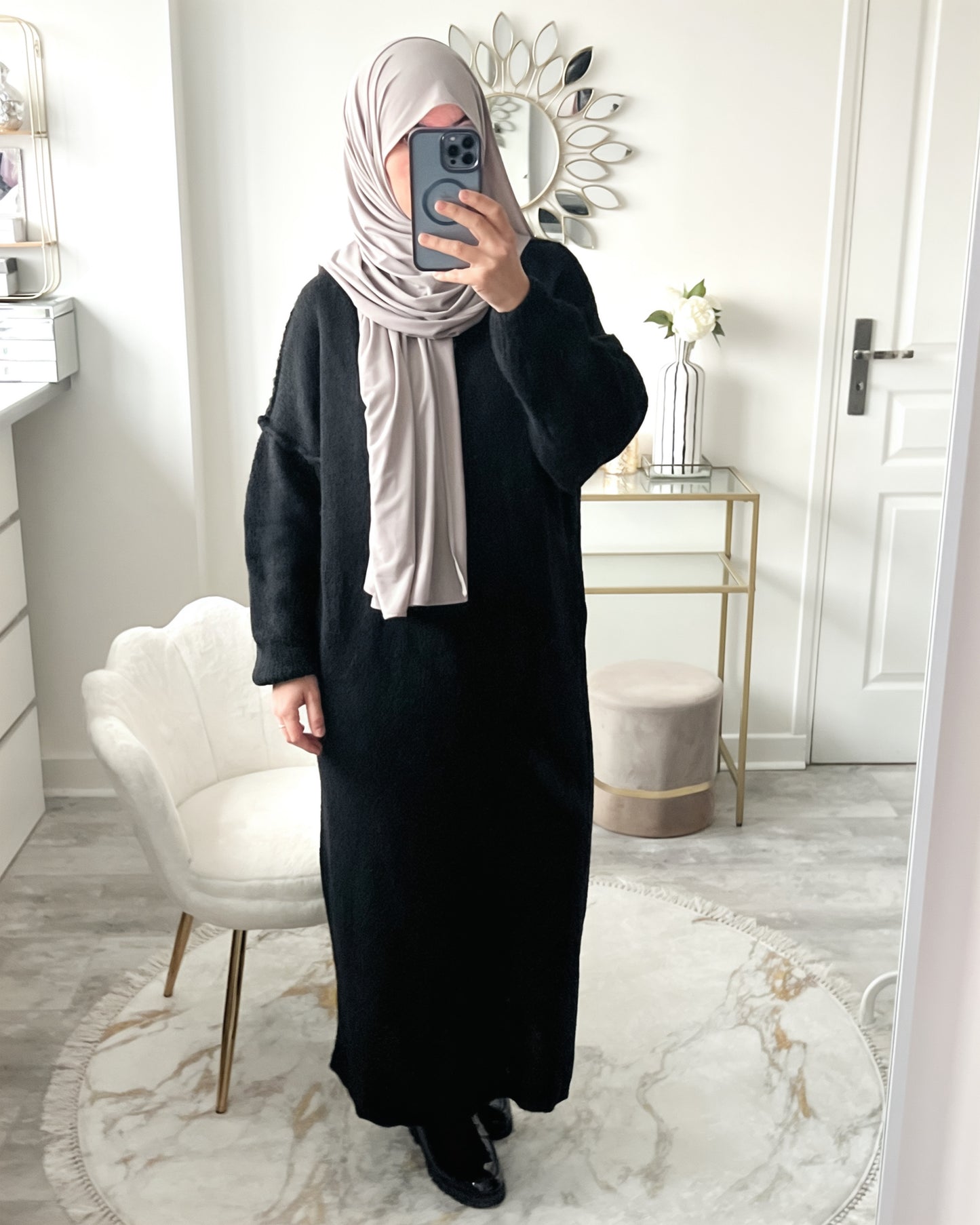 Pull Maxi Long en Maille Douce - Bordeaux & Noir | Modest Fashion Hiver