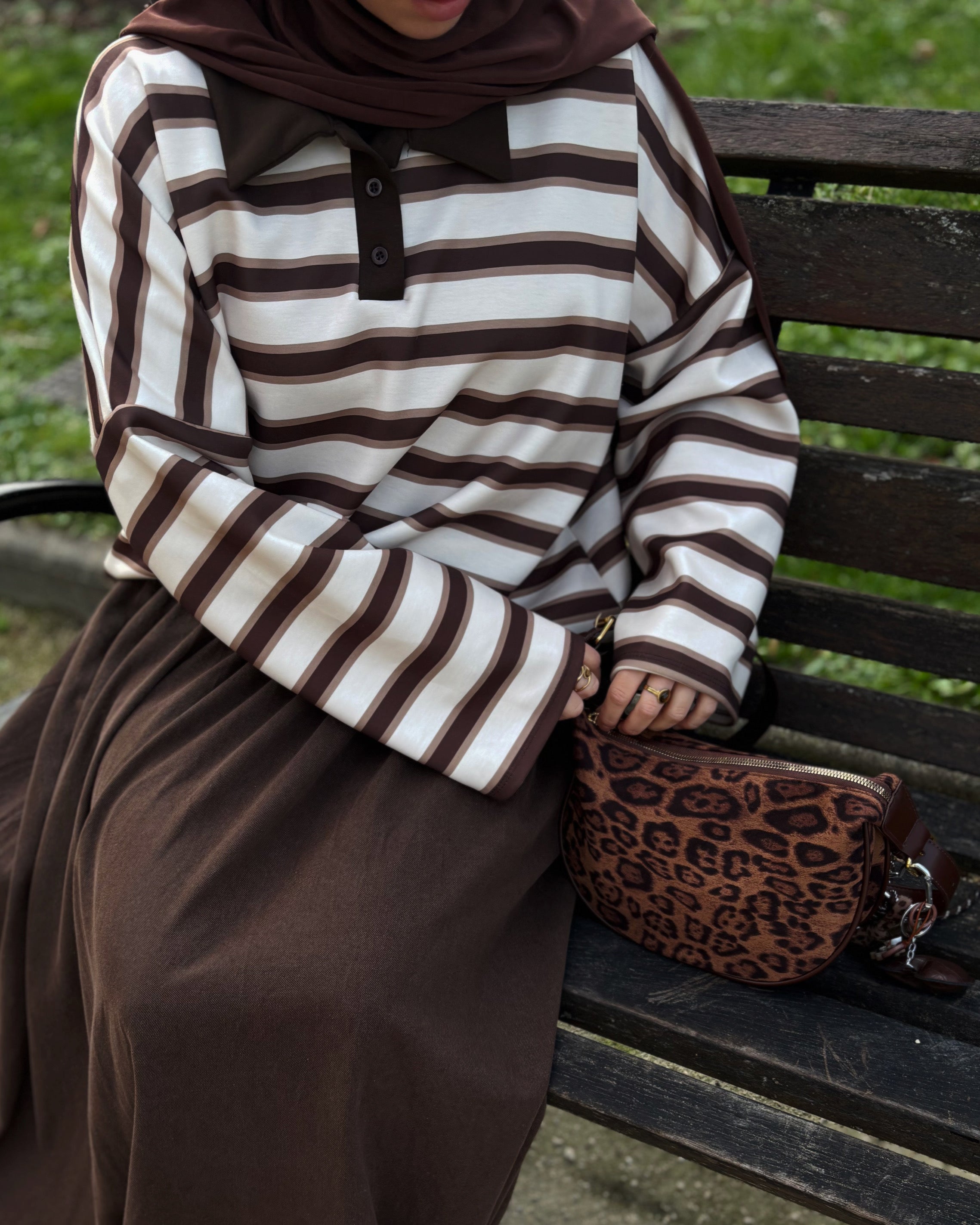 Polo manches longues rayé – Coupe oversize