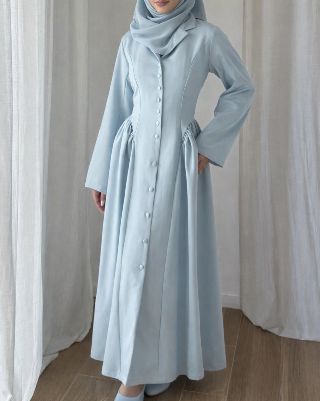Robe Longue Charme d’Antan Ajustable bleu – Modest Fashion