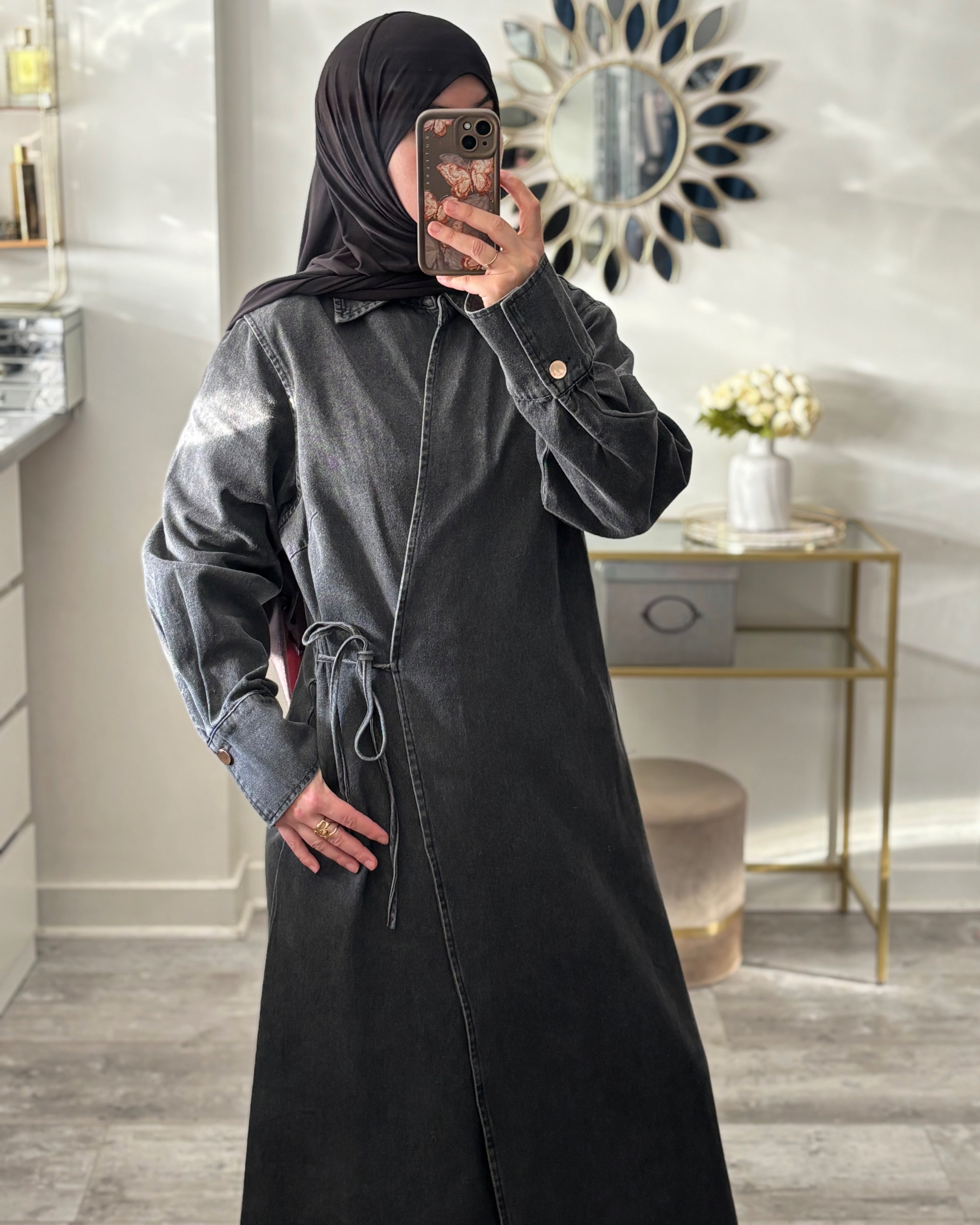 Abaya en jean cache cœur