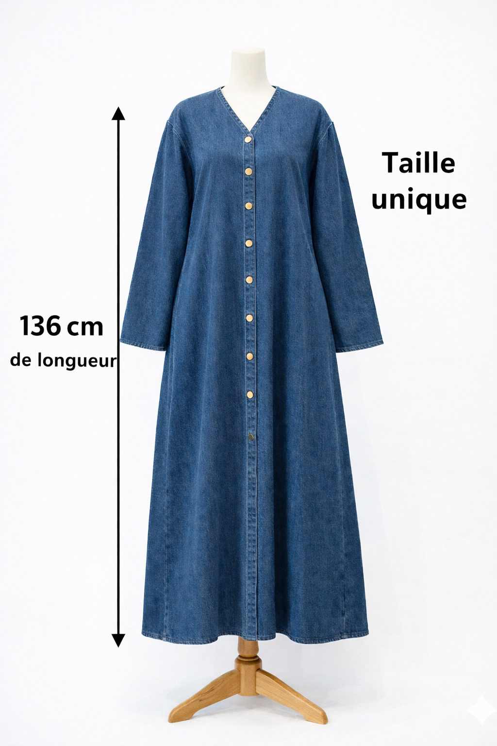 abaya en jean bleu 100 coton femme musulmane longueur 136 cm