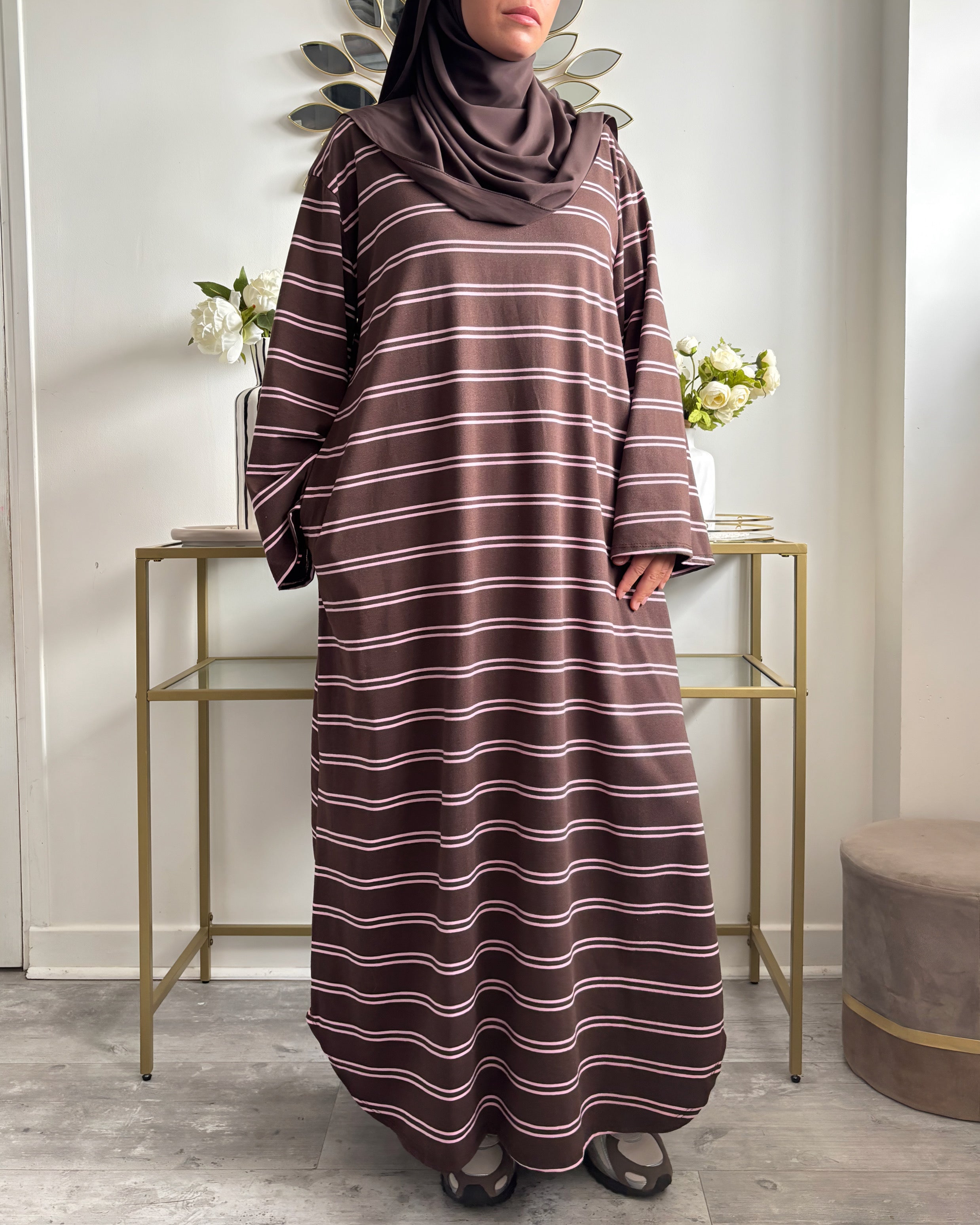 Robe longue polo rayée en coton – Manches évasées & poches
