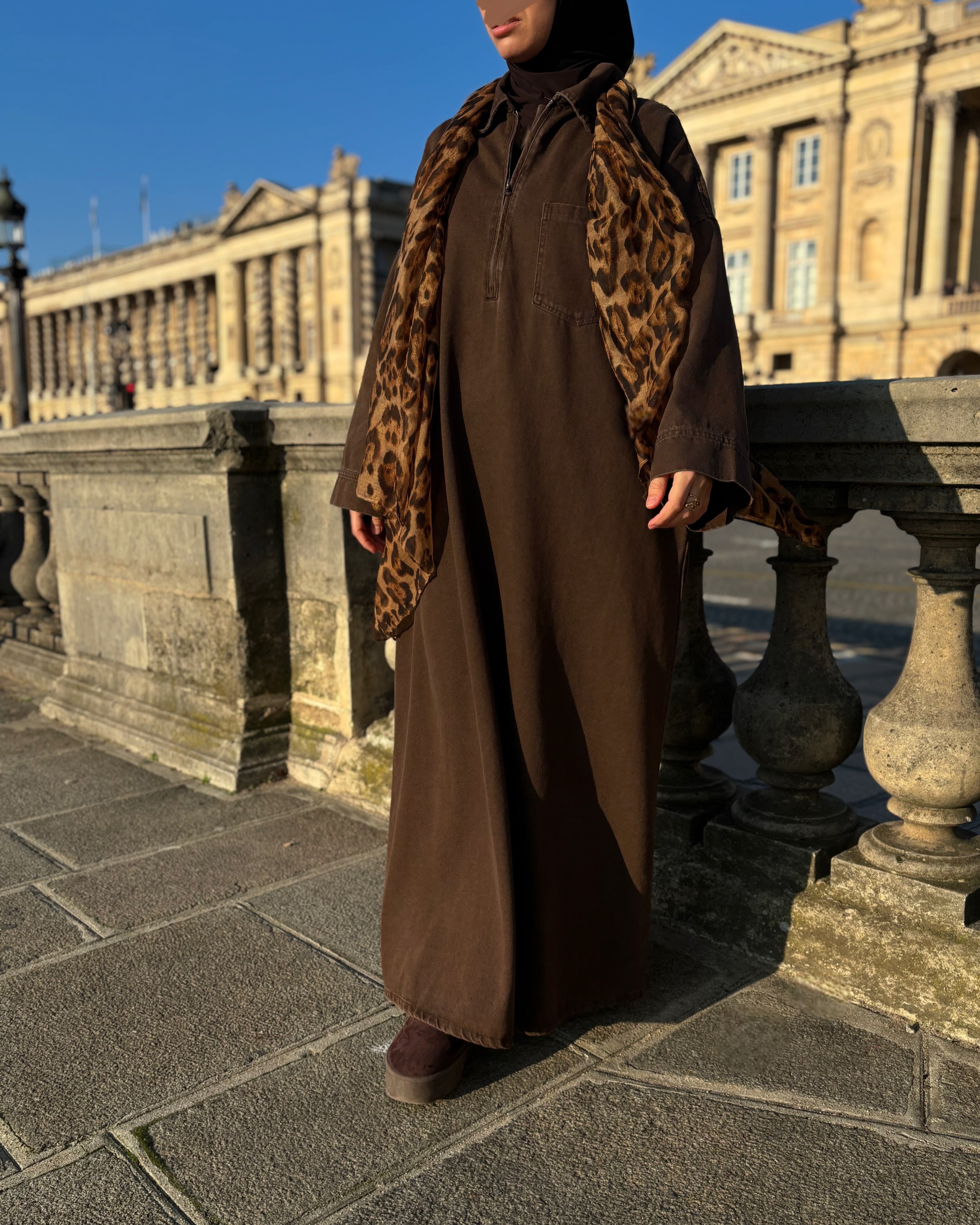 Abaya en jean zippée 100 % coton – Moderne & Tendance