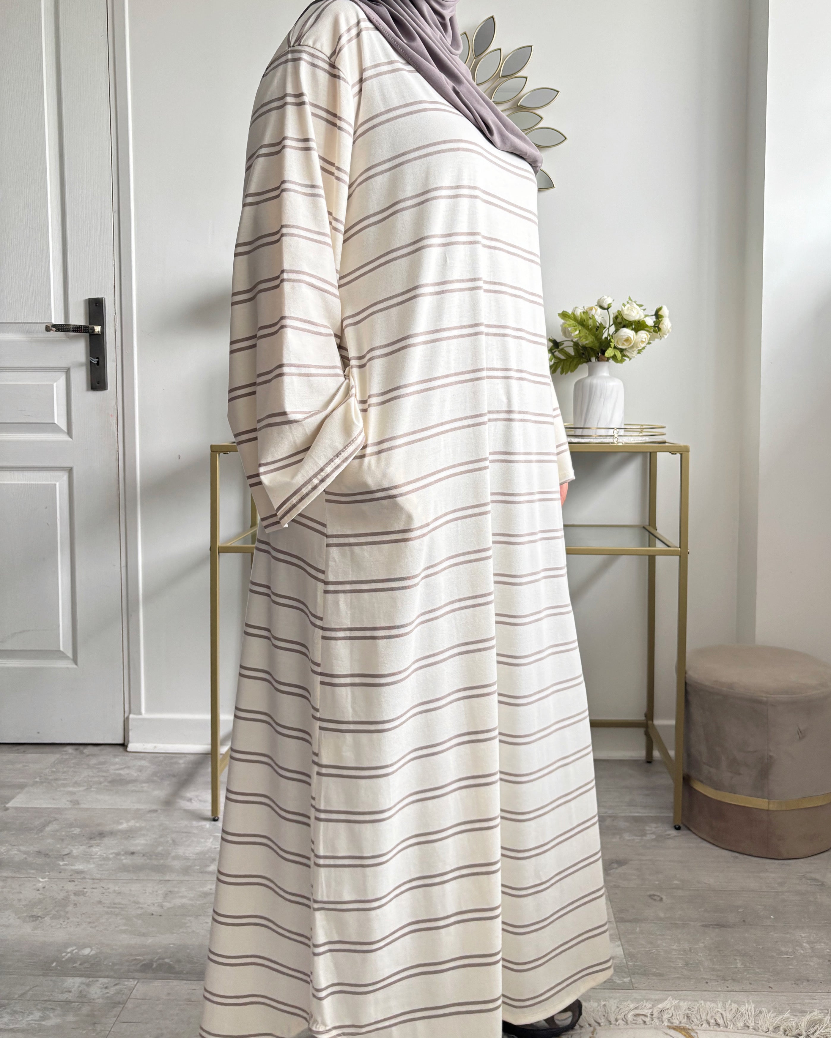 Robe longue polo rayée en coton – Manches évasées & poches