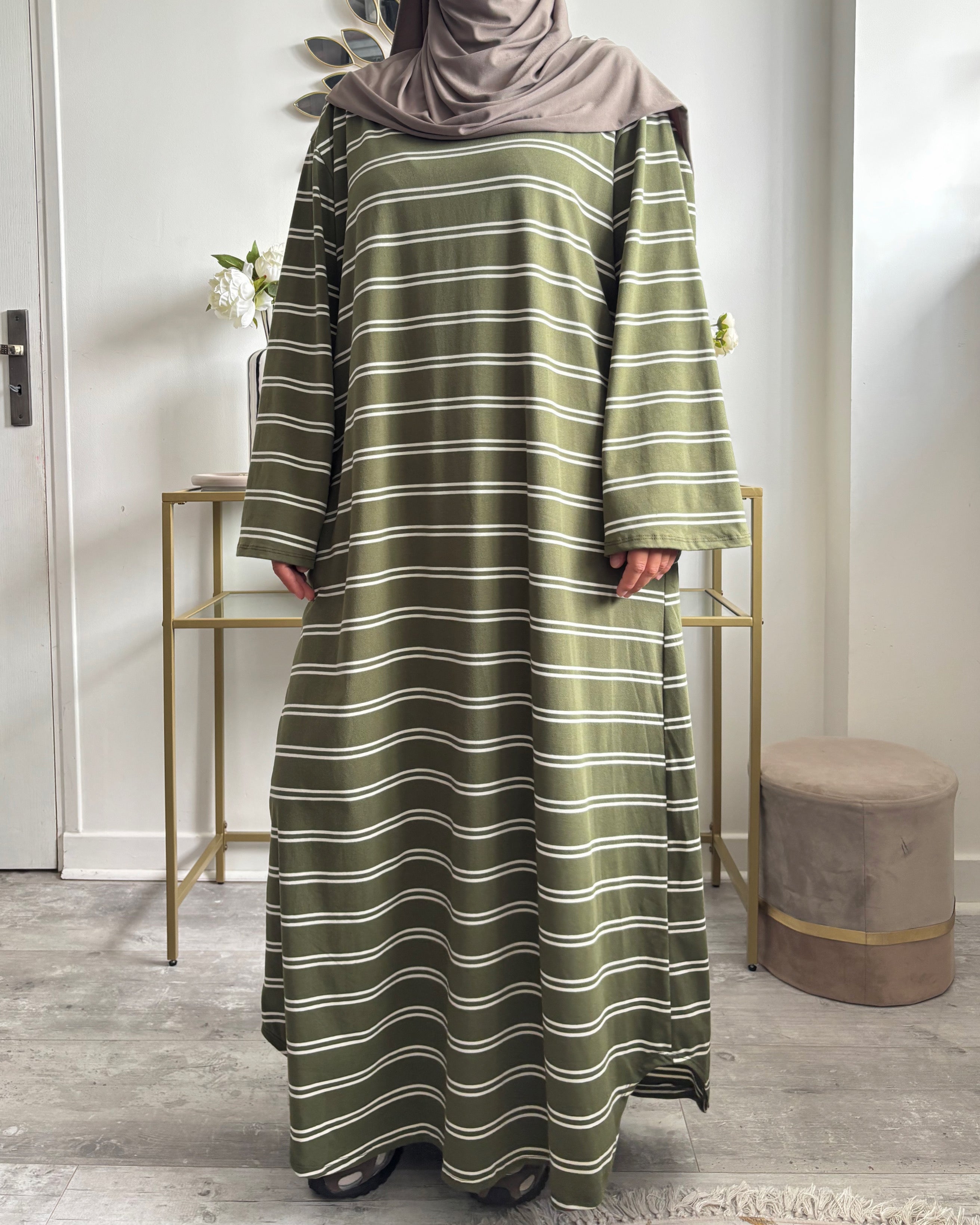 Robe longue polo rayée en coton – Manches évasées & poches