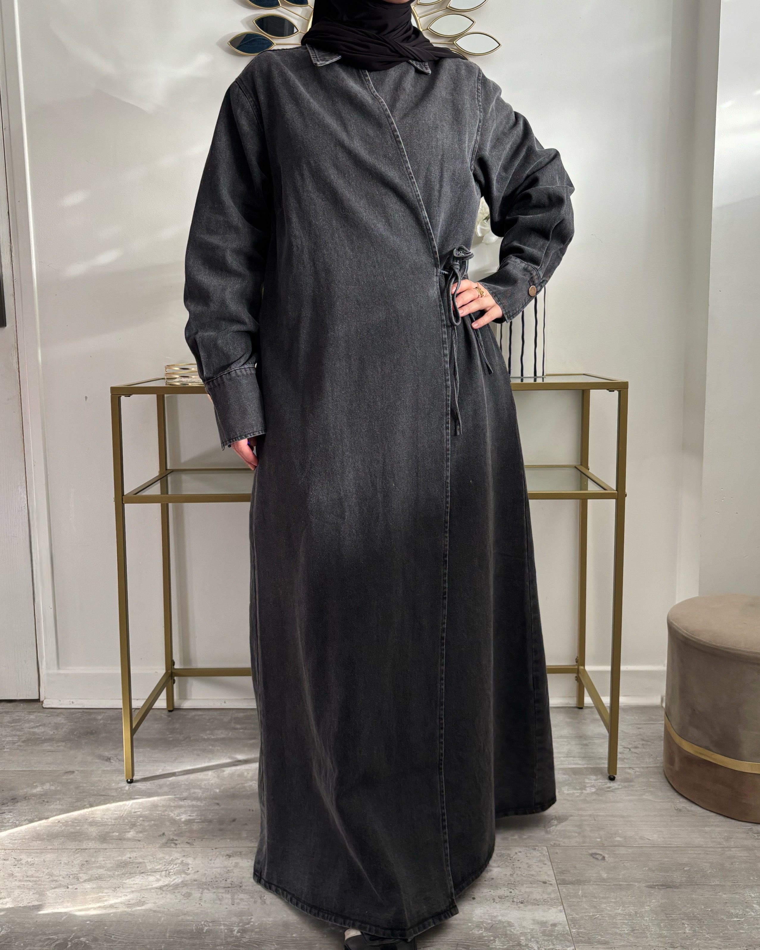 Abaya en jean cache cœur