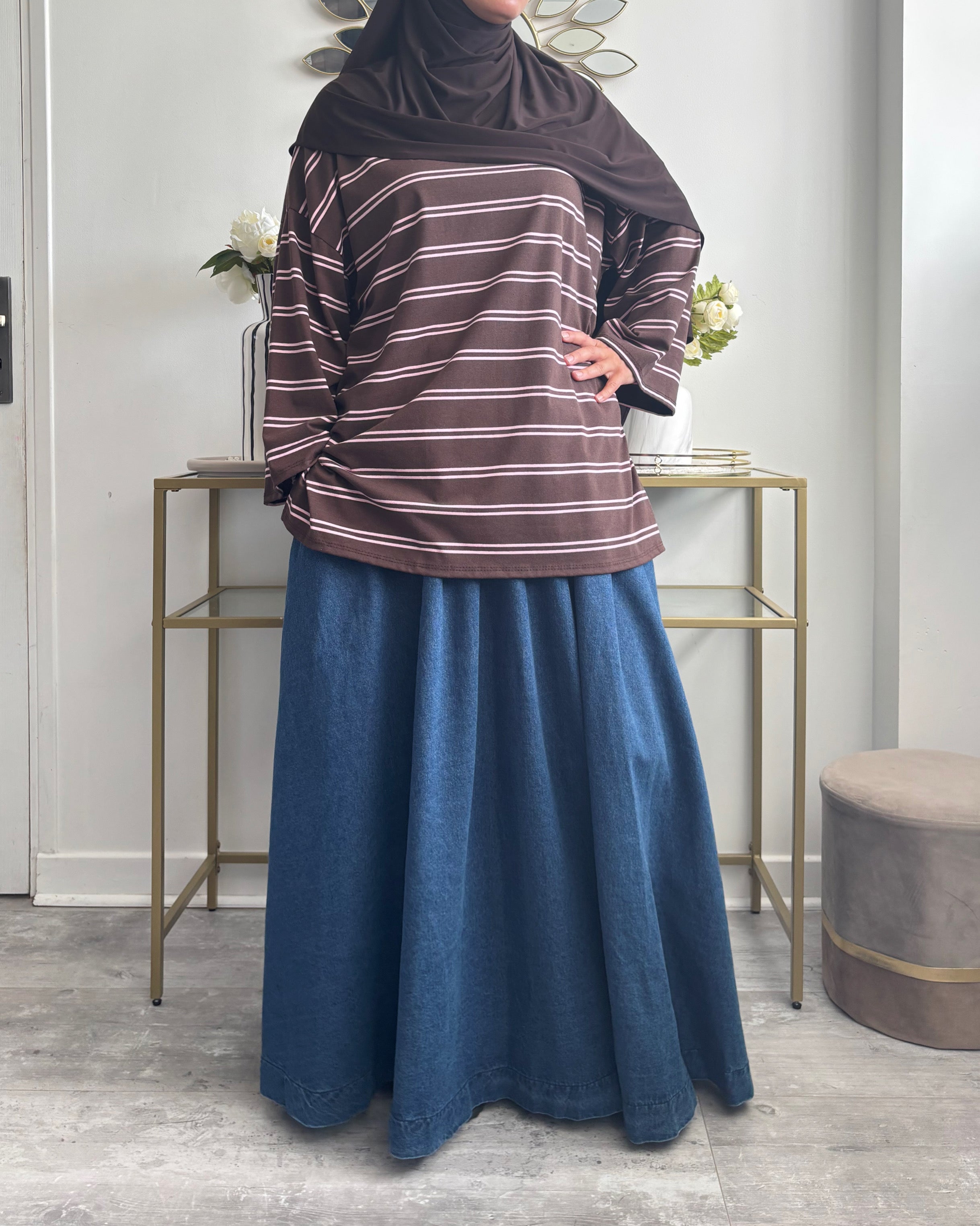 Jupe en jean (100% coton) longue et ample – Le denim version modest fashion
