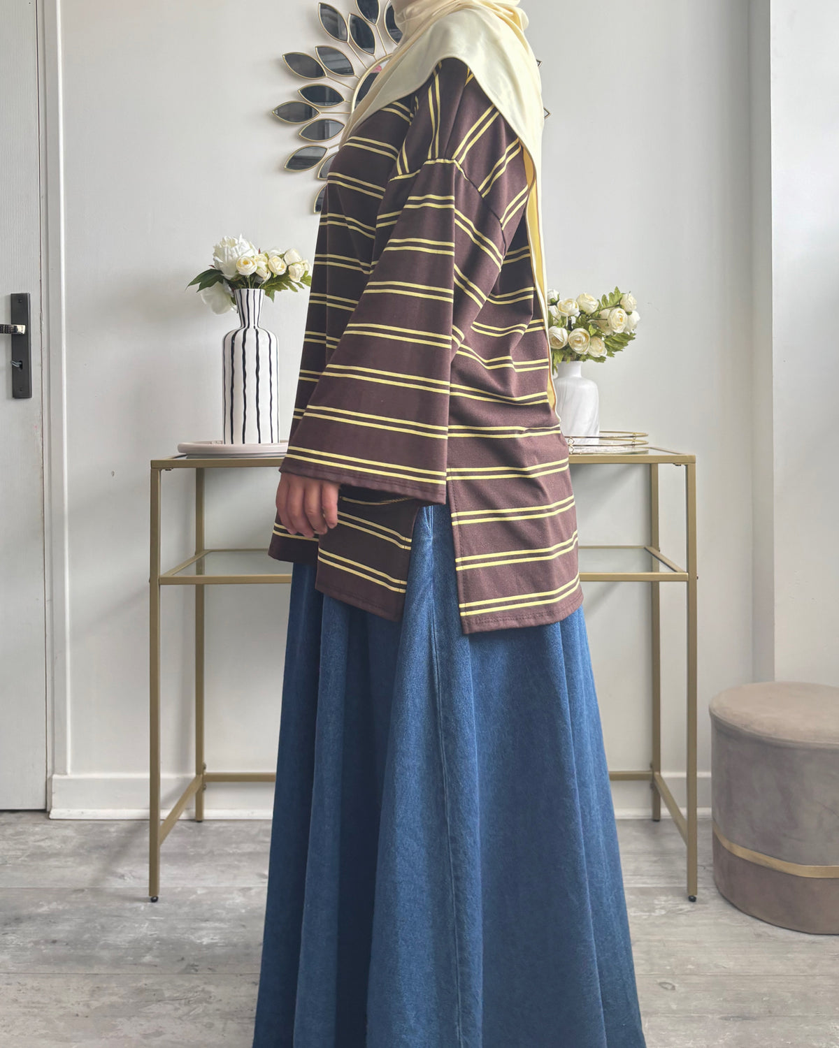 T-shirt Oversize Rayé Long – Modest Fashion