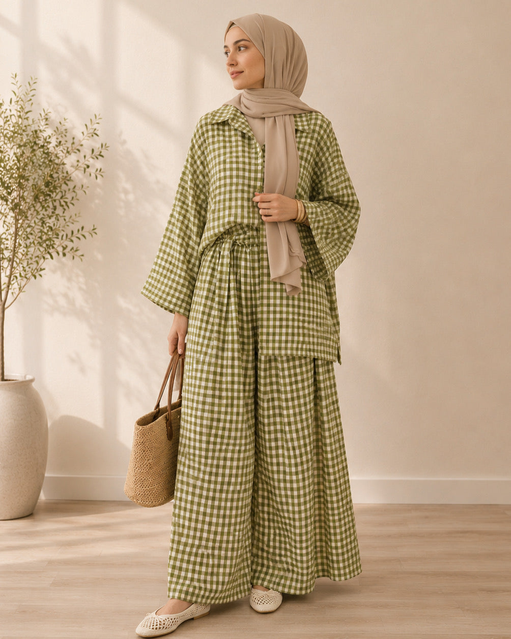 Ensemble Oversize Vichy Pistache – Modest Fashion Été