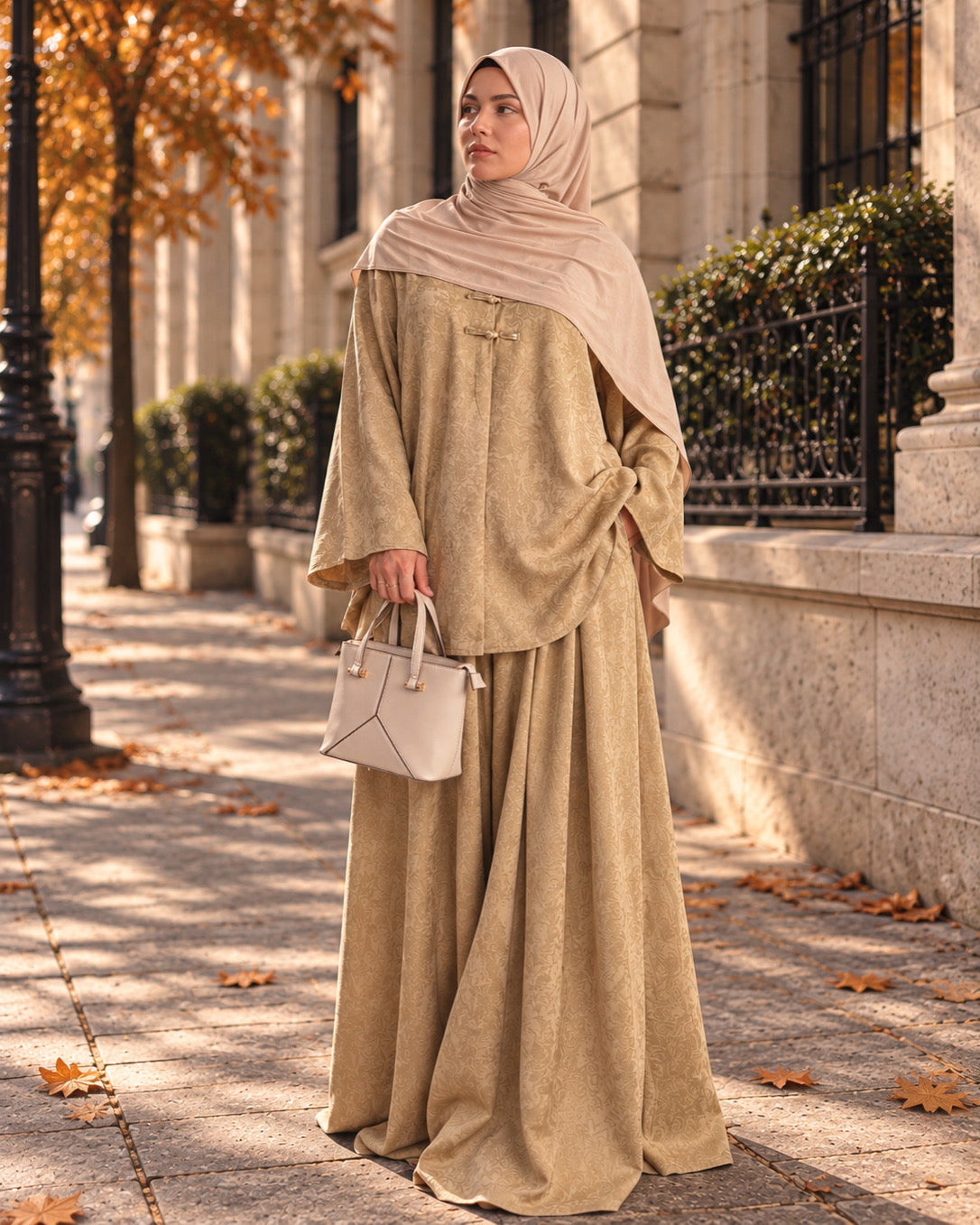 Ensemble Modest Fashion Femme – Tunique Ample & Jupe Longue Satinée Élégante