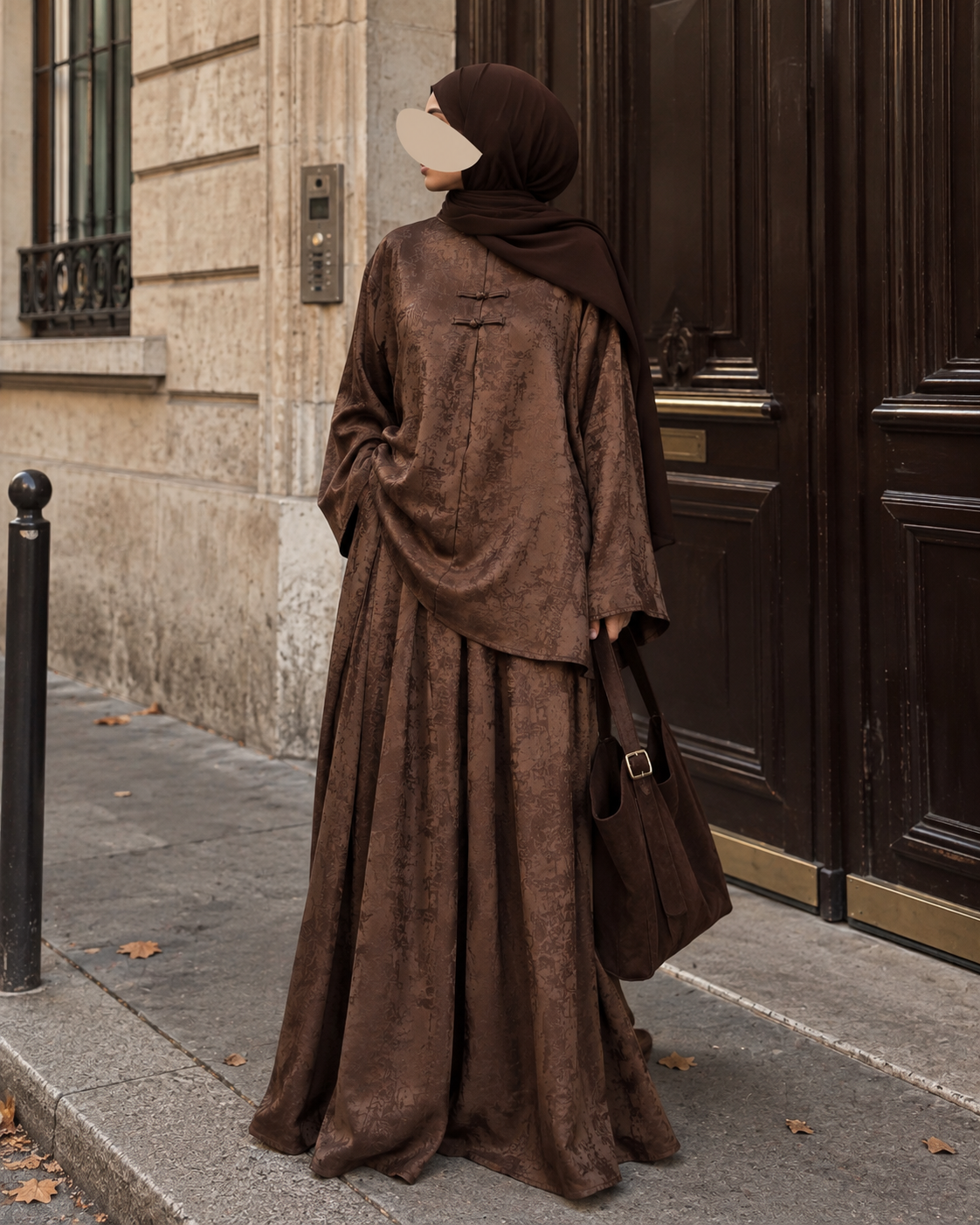 Ensemble Modest Fashion Femme – Tunique Fluide & Jupe Longue Satinée Élégante