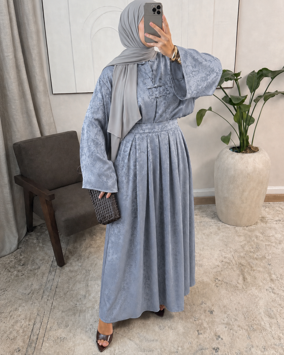 Ensemble Modest Fashion Femme – Tunique Fluide & Jupe Longue Satinée Élégante