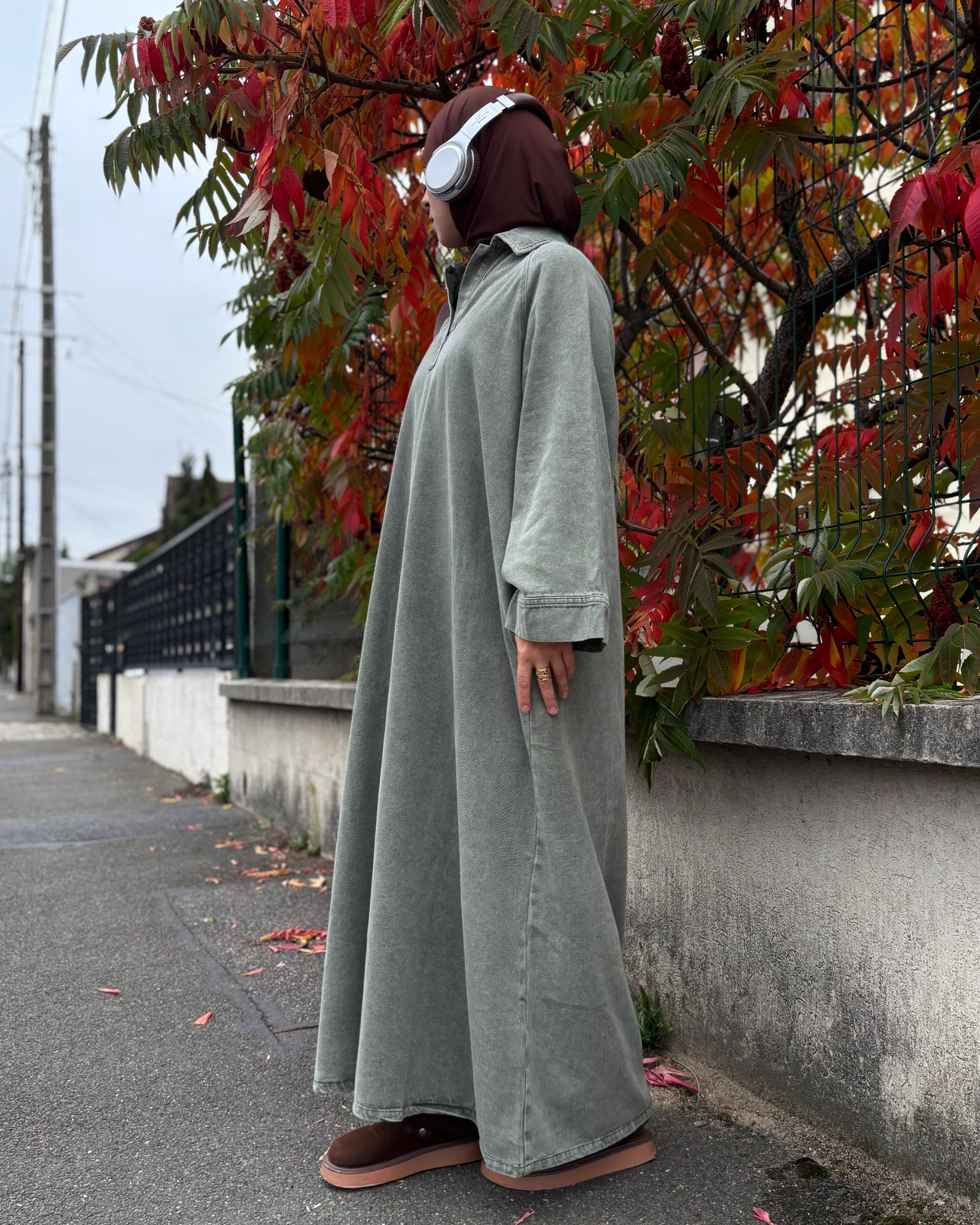 Abaya Denim Grande Taille 100% Coton – Élégante & Moderne | Modest Fashion Curve