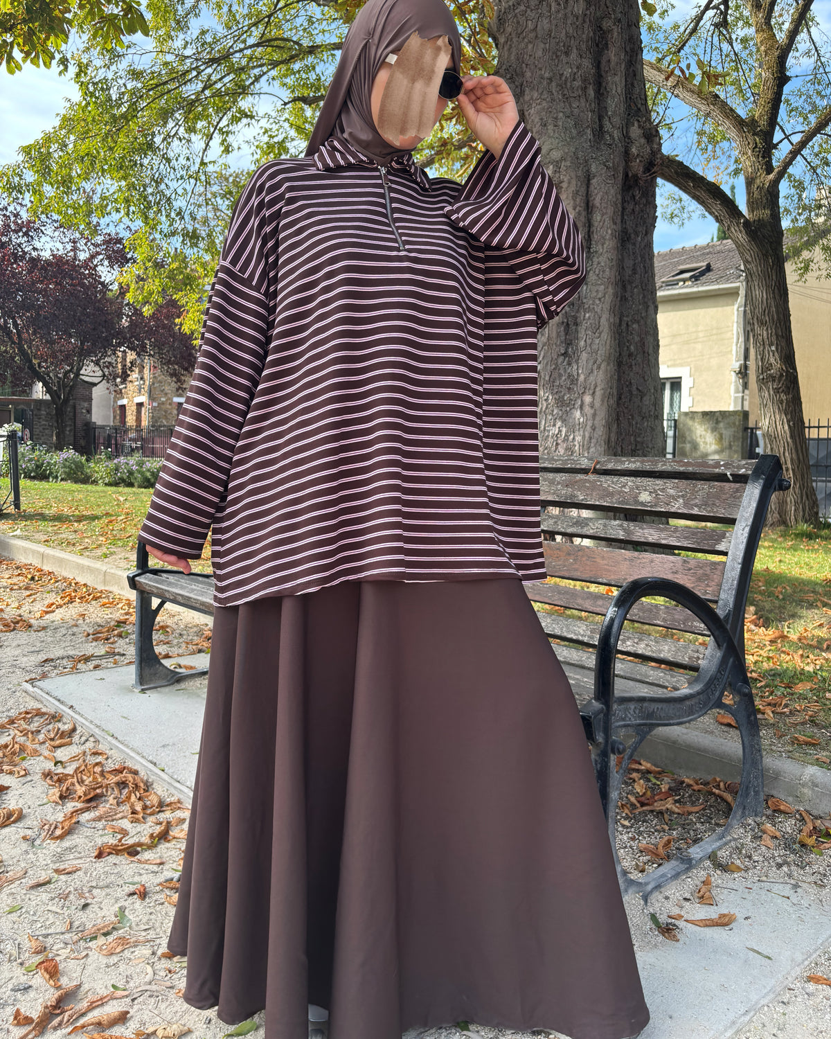 Polo long zippé Chocolat Rosé