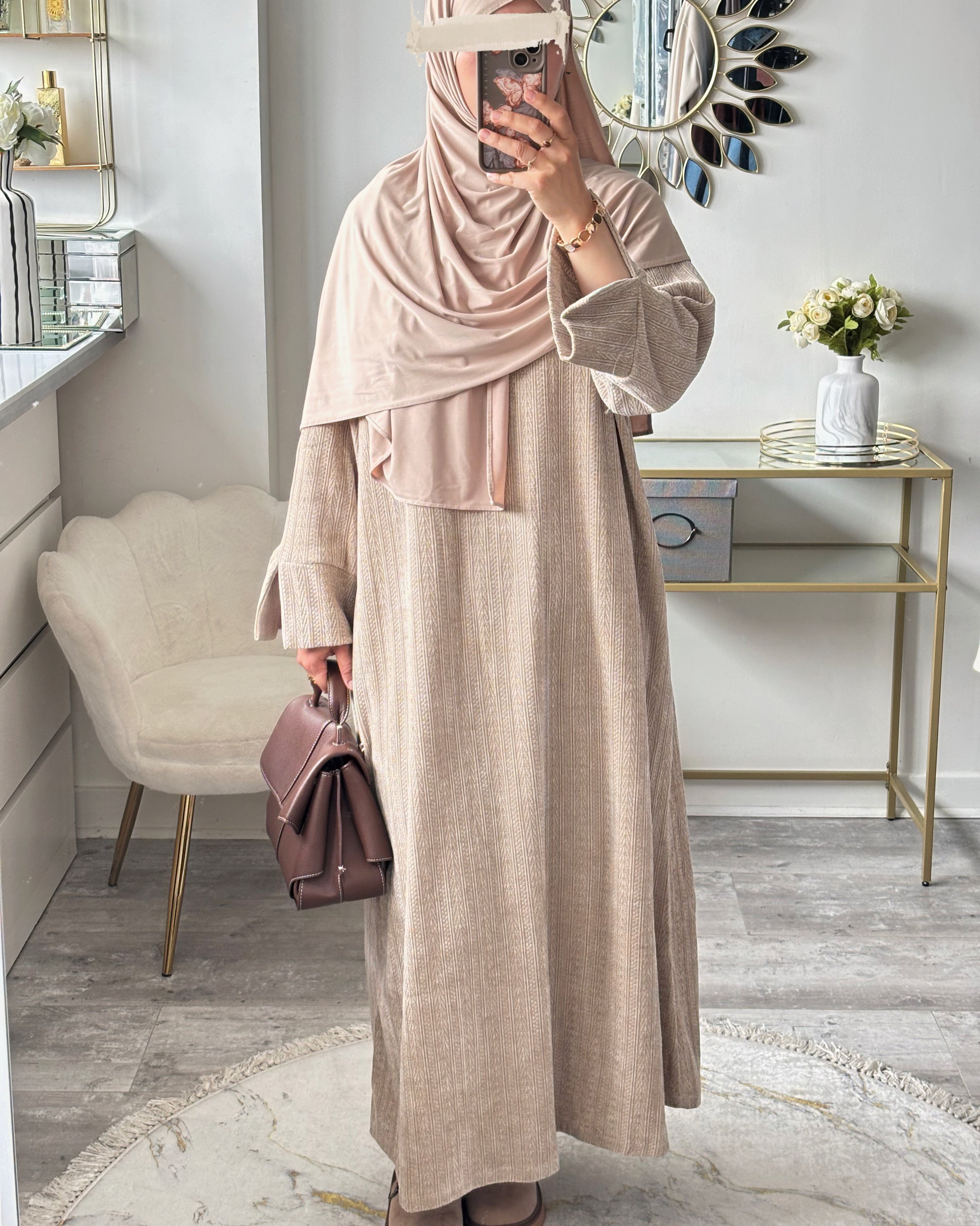 Abaya Velours avec Motifs Texturés