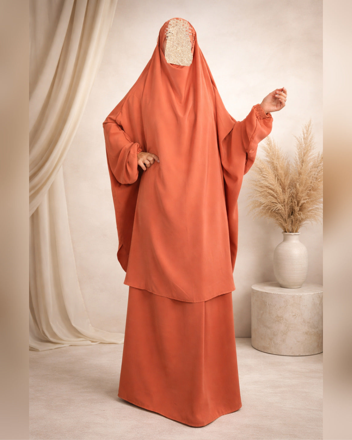 Jilbeb Soie de Médine Fluide – Corail & Émeraude