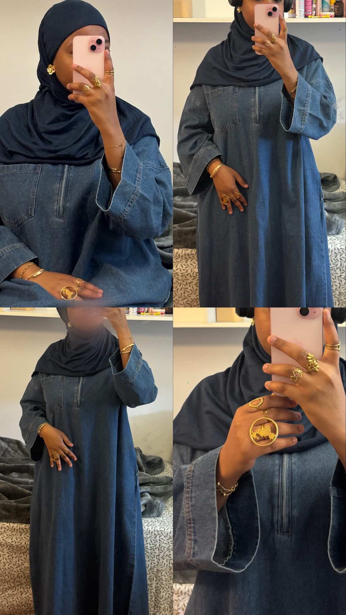 Abaya en jean zippée 100 % coton – Moderne & Tendance