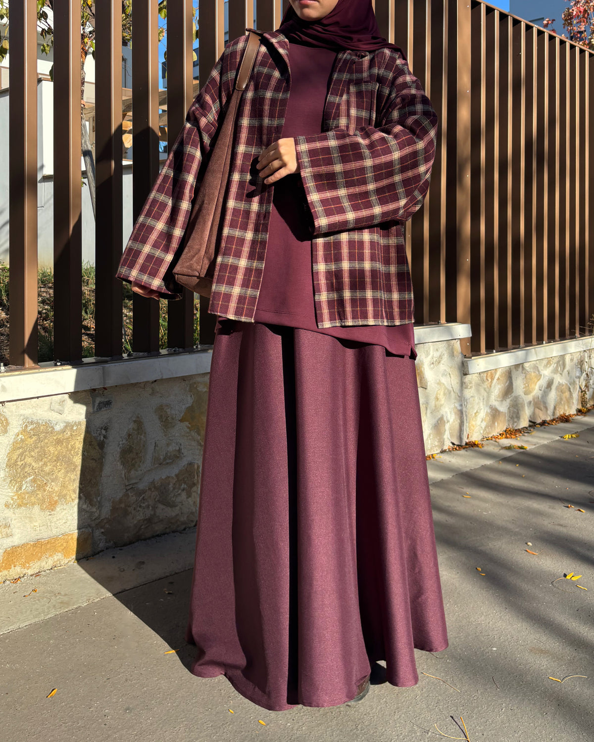 Chemise oversize à carreaux femme – Bordeaux et marron
