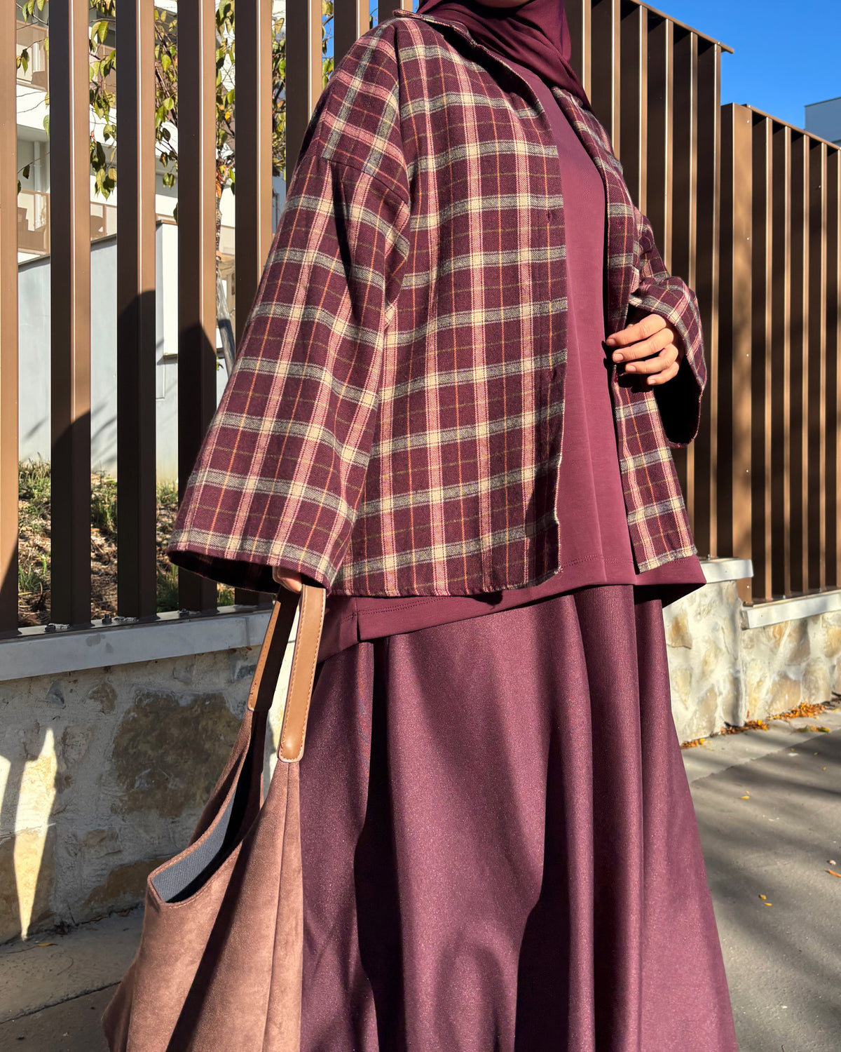 Chemise oversize à carreaux femme – Bordeaux et marron