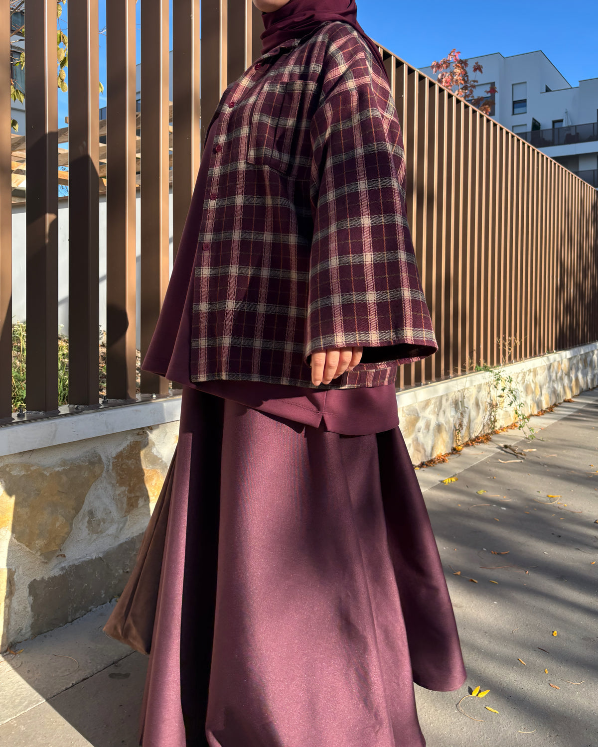 Chemise oversize à carreaux femme – Bordeaux et marron