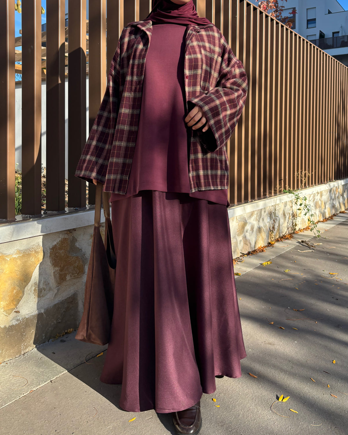 Chemise oversize à carreaux femme – Bordeaux et marron