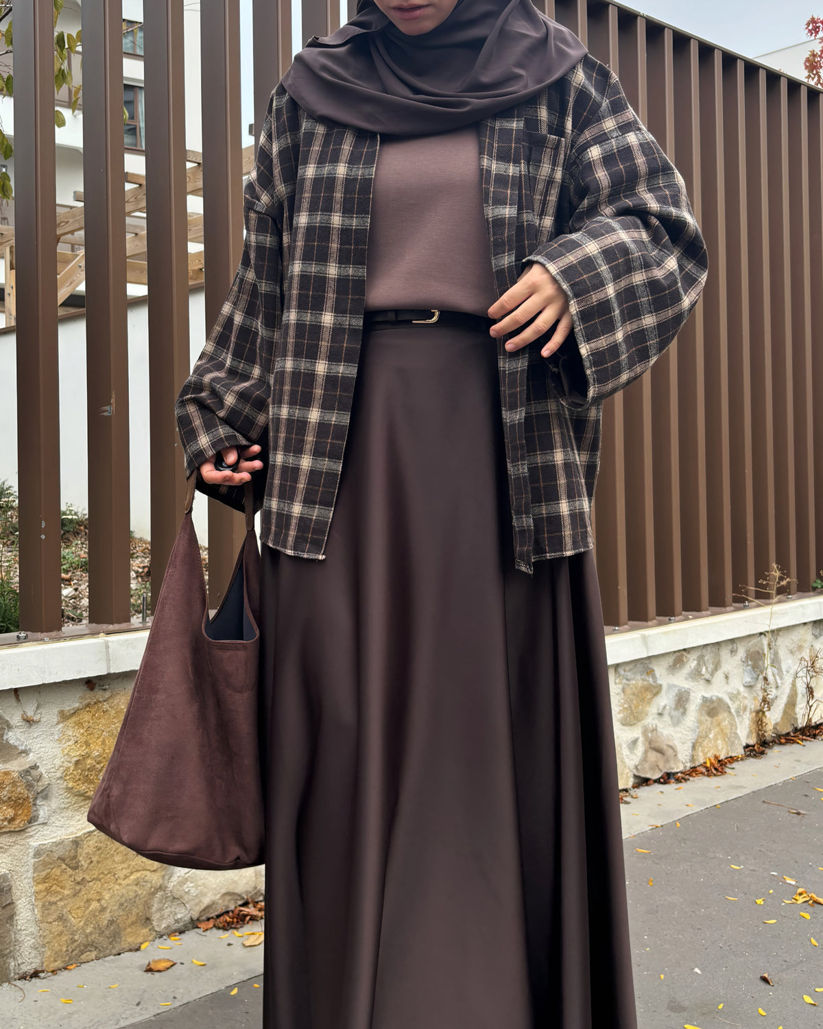 Chemise oversize à carreaux femme – Bordeaux et marron