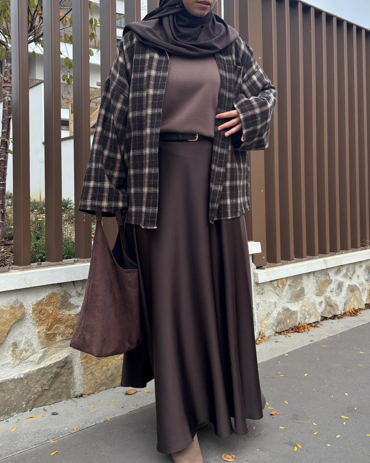 Chemise oversize à carreaux femme – Bordeaux et marron