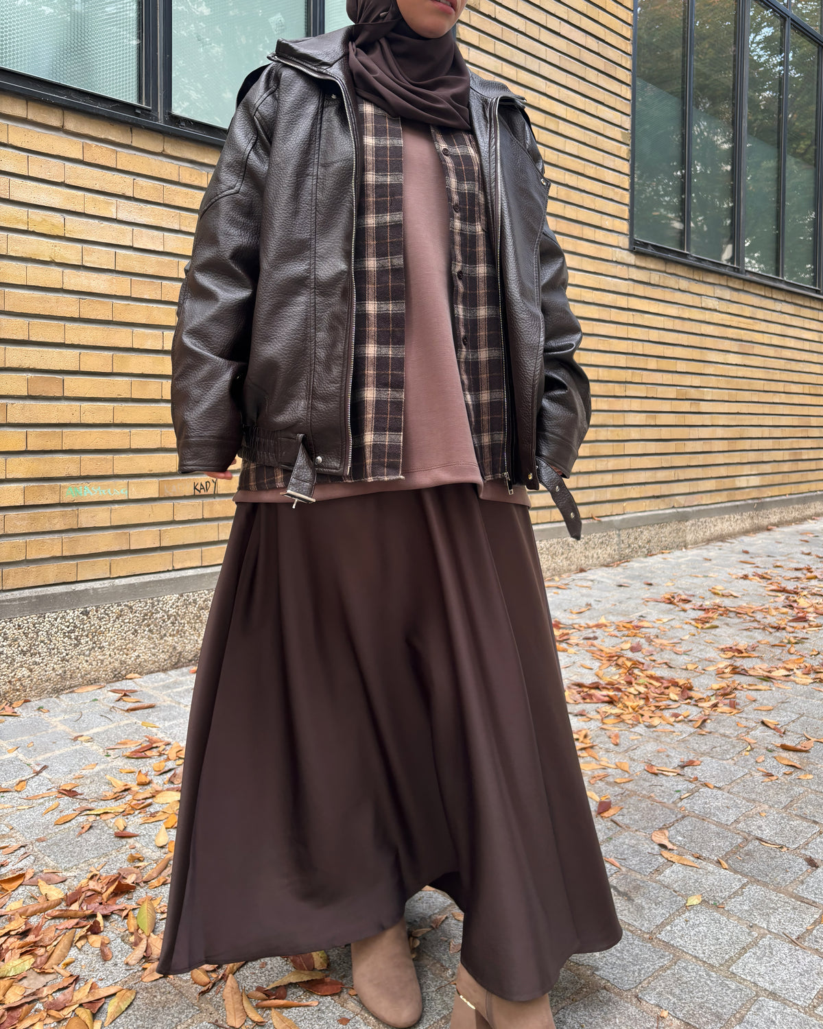 Veste similicuir fourrée marron foncé – Coupe ample
