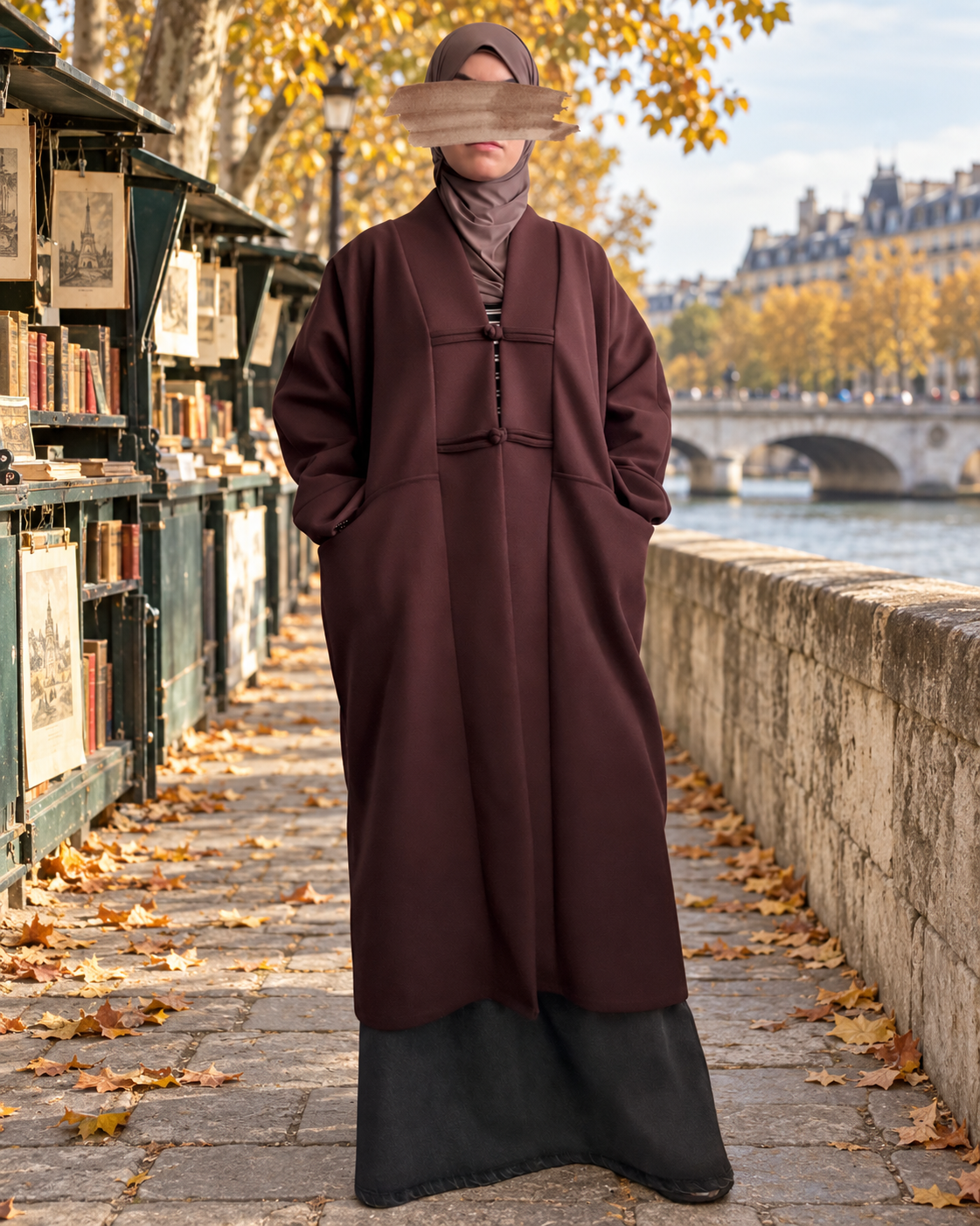 Manteau long oversize à brandebourgs