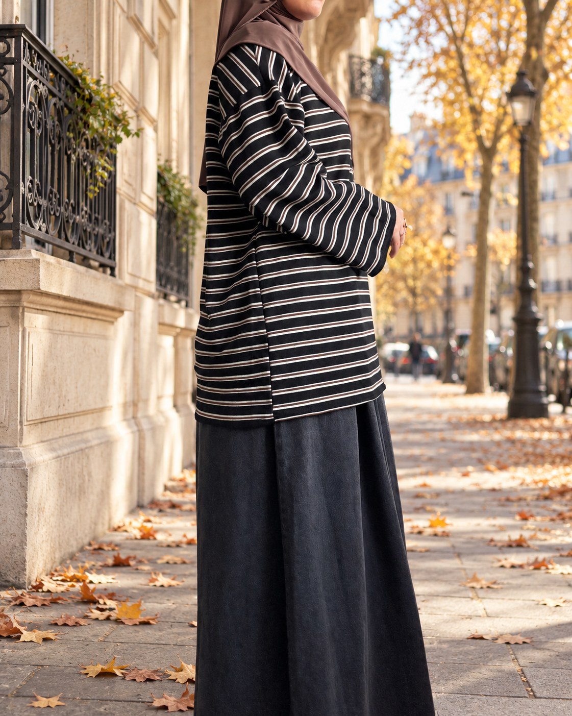 Tee-shirt long oversize à rayures – Manches longues