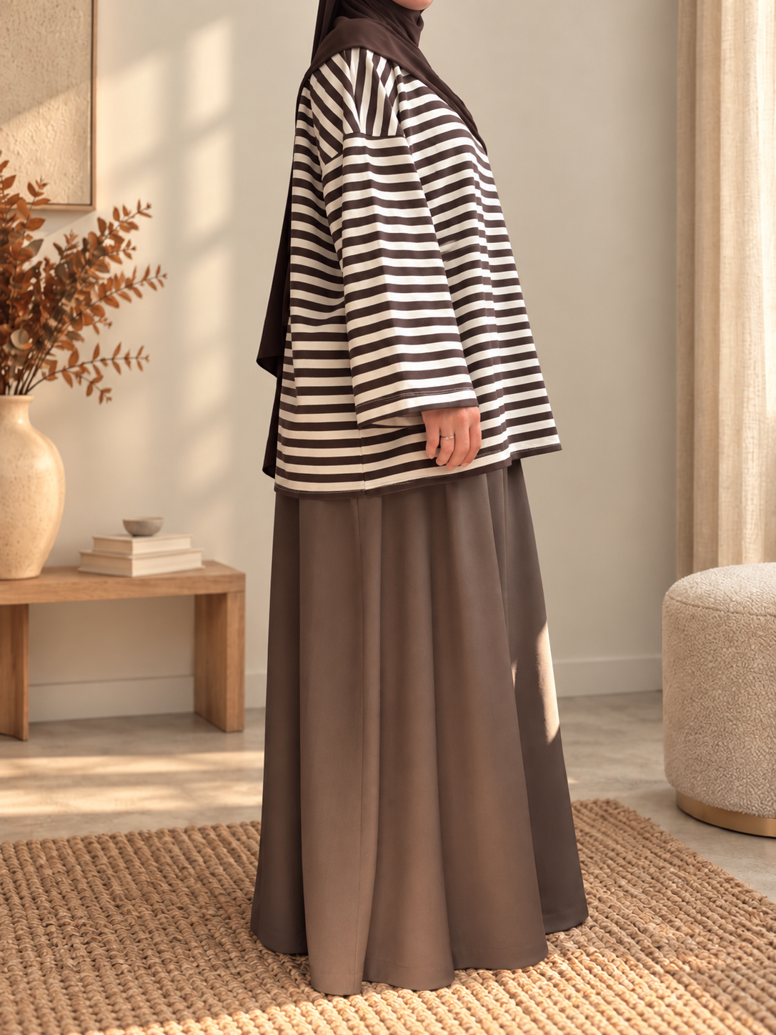 Tee-shirt Oversize Écru & Chocolat – Modest Fashion