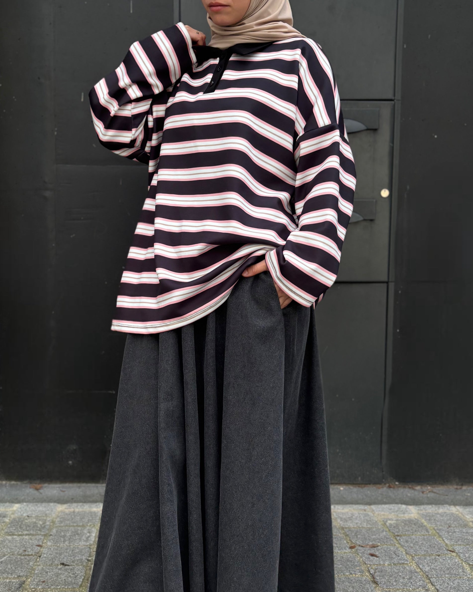 Polo manches longues rayé – Coupe oversize