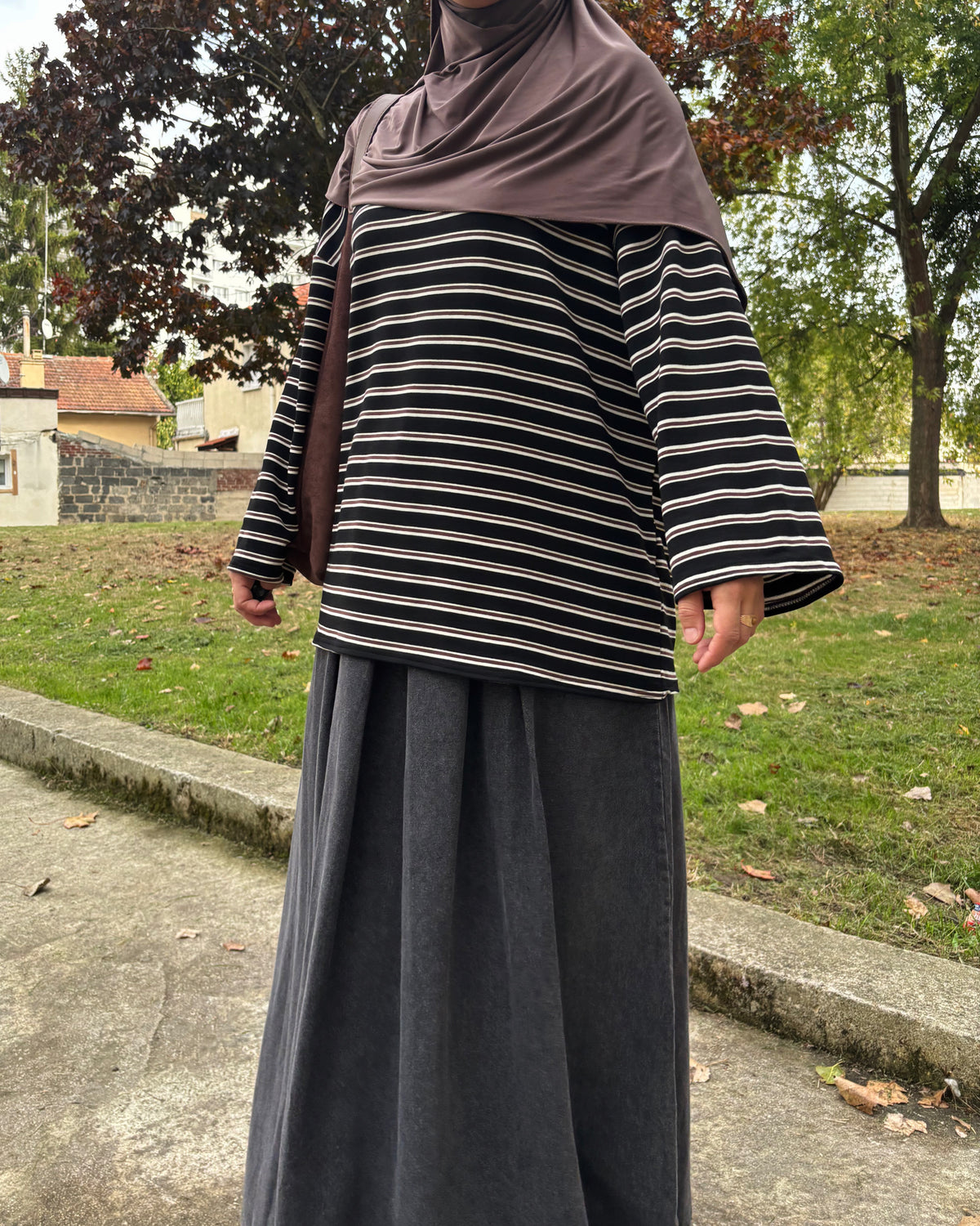 Tee-shirt long oversize à rayures – Manches longues