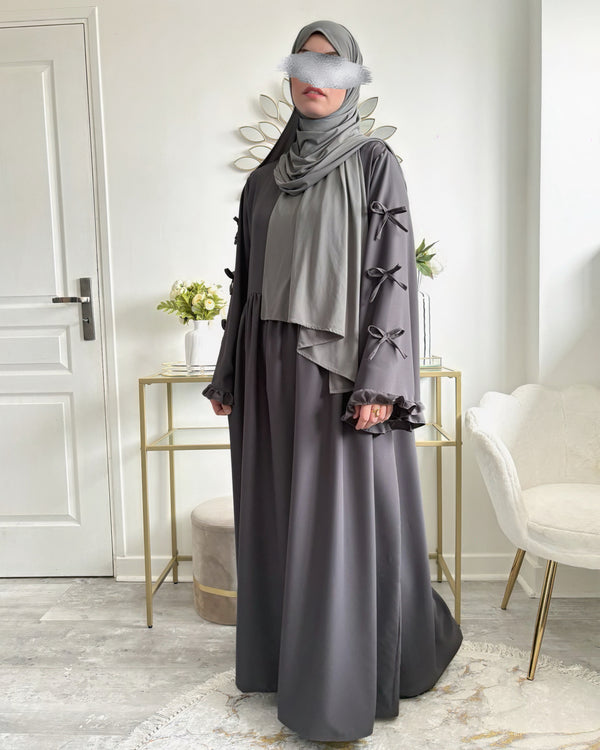abya gris soie de medine avec noeuds décoratifs er manches large