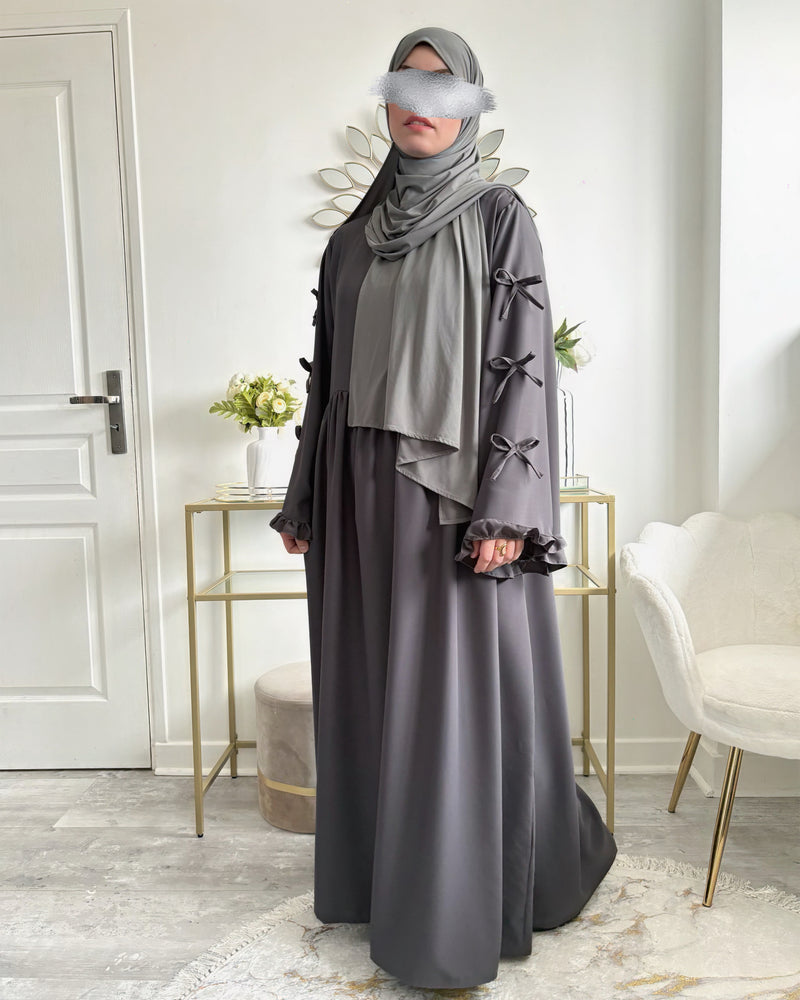 abya gris soie de medine avec noeuds décoratifs er manches large