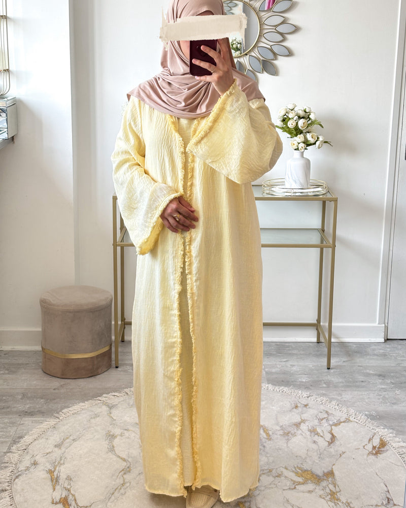 kimono et robe sans manches jaune