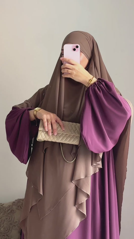 Khimar 3 voiles mousseline taupe foncé