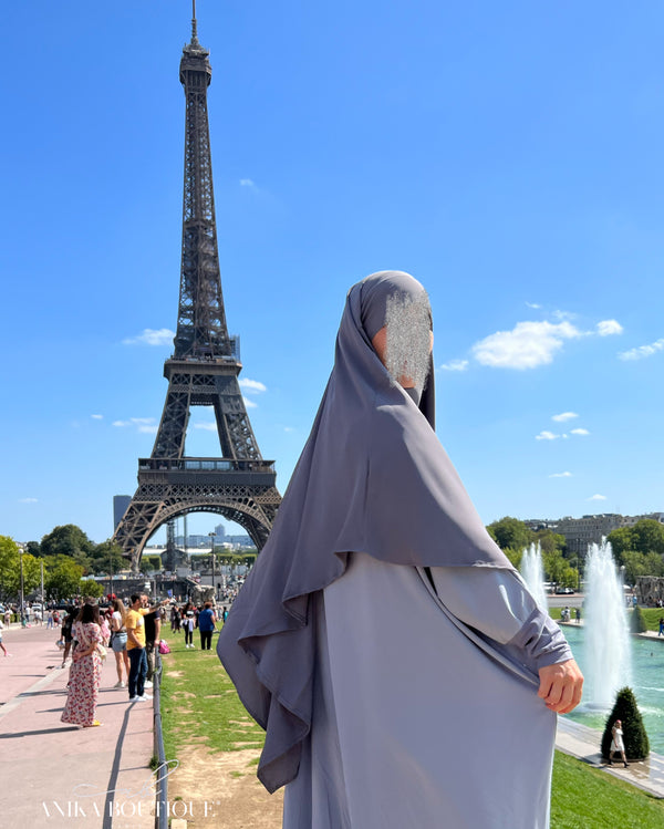 Khimar moyen soie de medine gris foncé