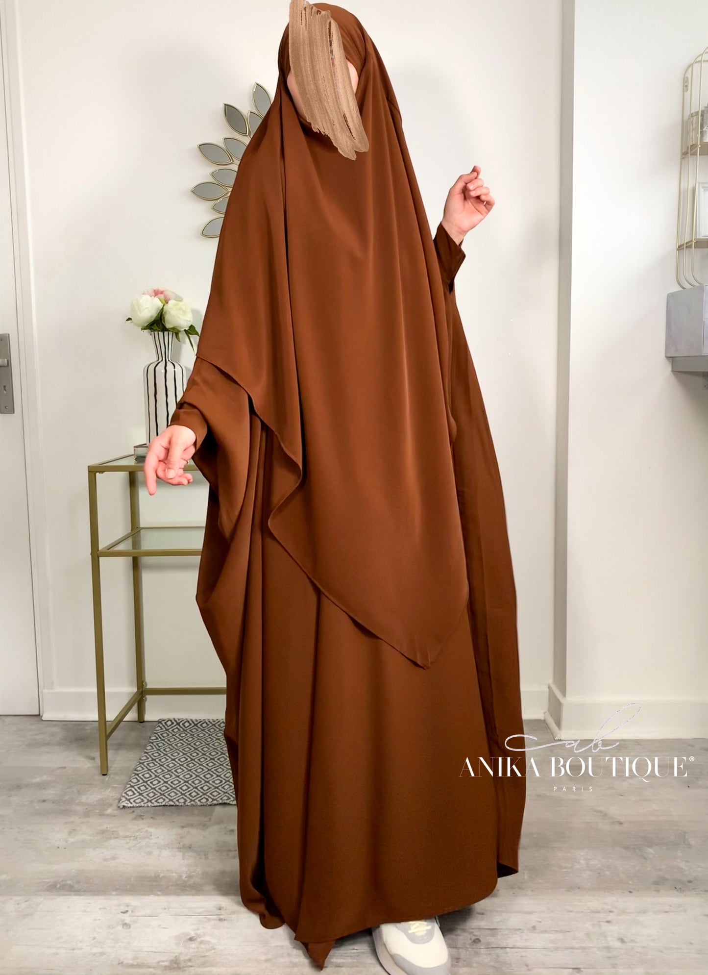 Abaya Nissa soie de medine marron