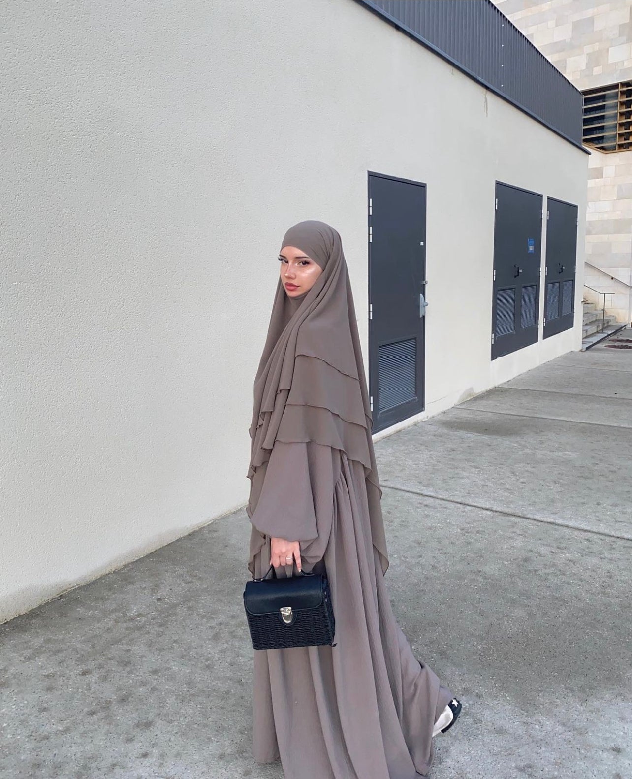 Khimar 3 voiles mousseline taupe