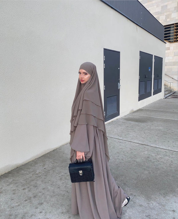 Khimar Mousseline 3 Voiles taupe clair