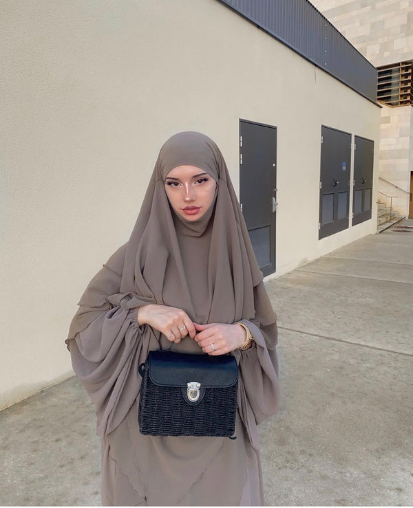 Khimar Mousseline 3 Voiles taupe clair