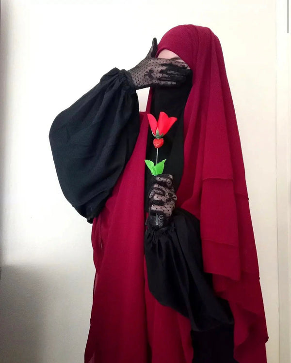 Khimar 3 voiles mousseline bordeau