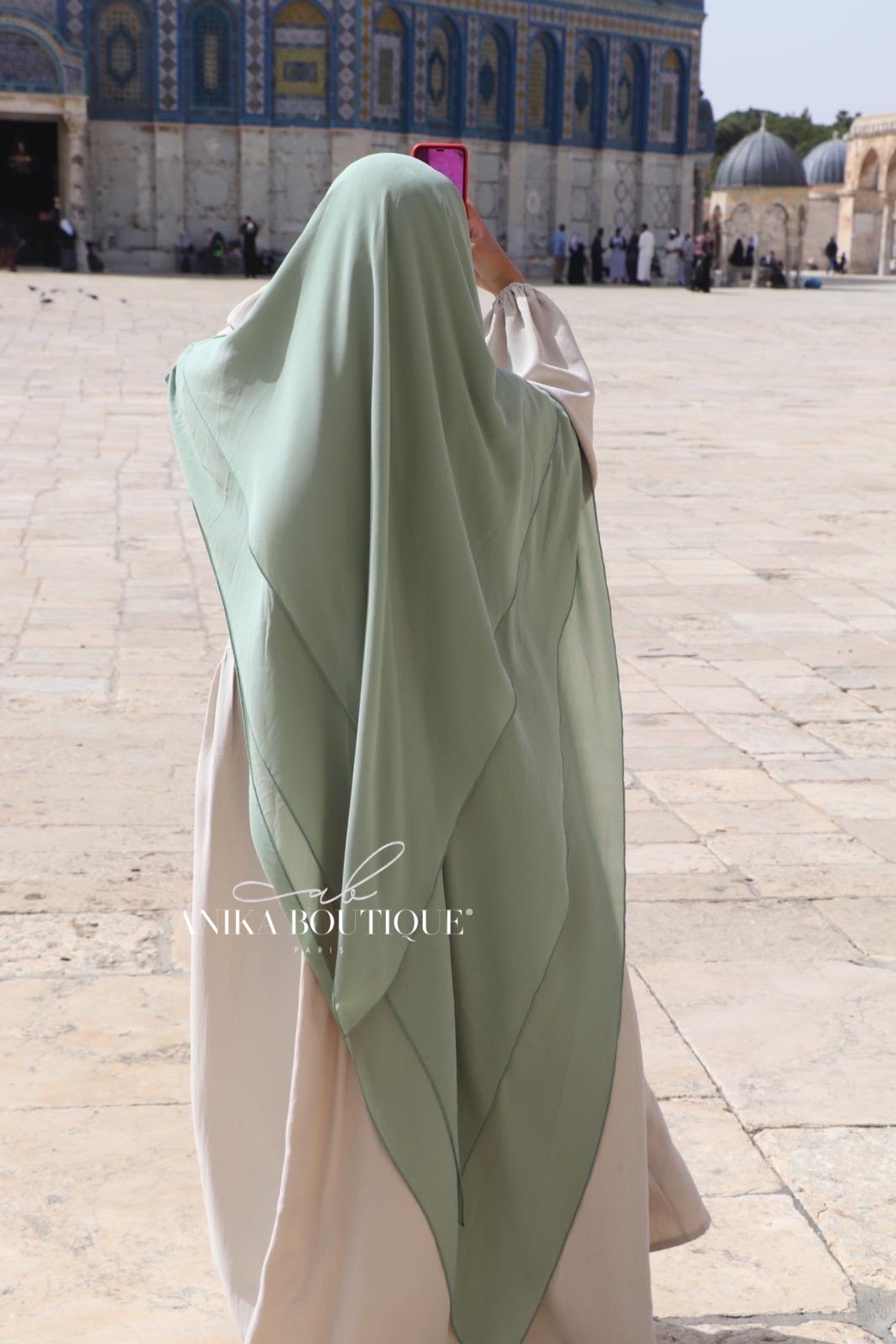 Khimar 3 voiles mousseline vert menthe